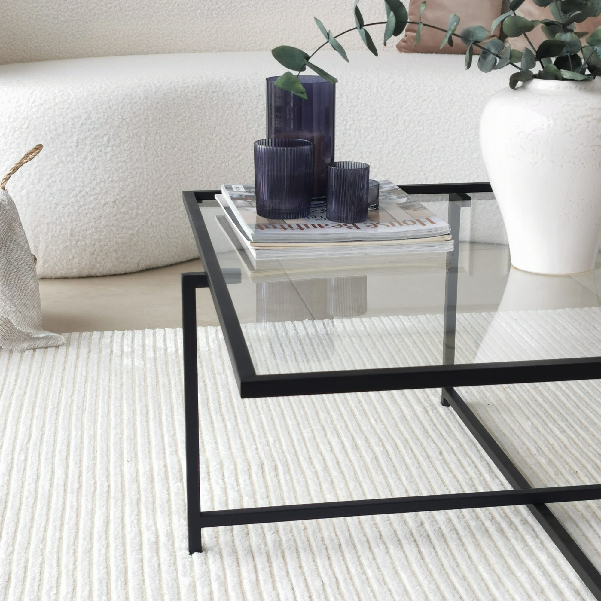 Masuta de cafea, Hanah Home, sticla securizata, negru, 85x85x35 cm — imaginea 2