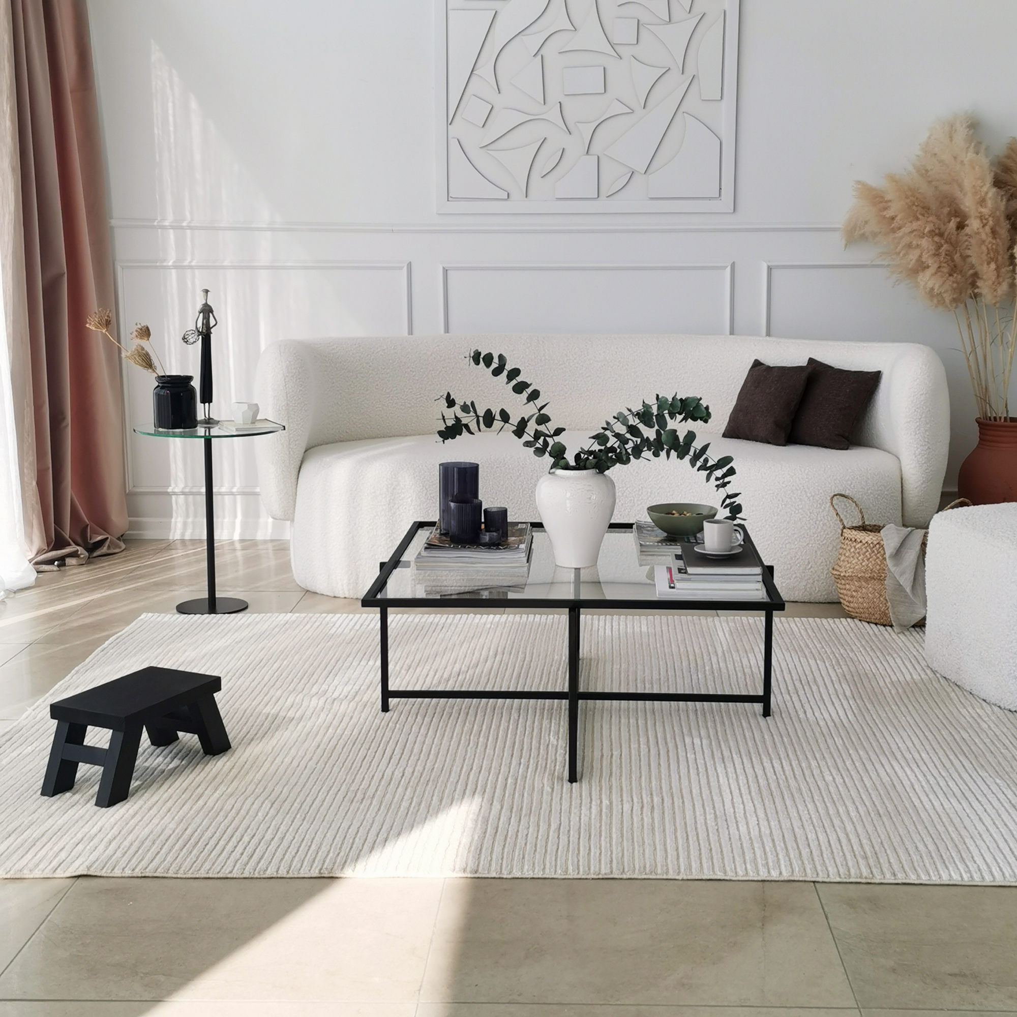 Masuta de cafea, Hanah Home, sticla securizata, negru, 85x85x35 cm — imaginea 3