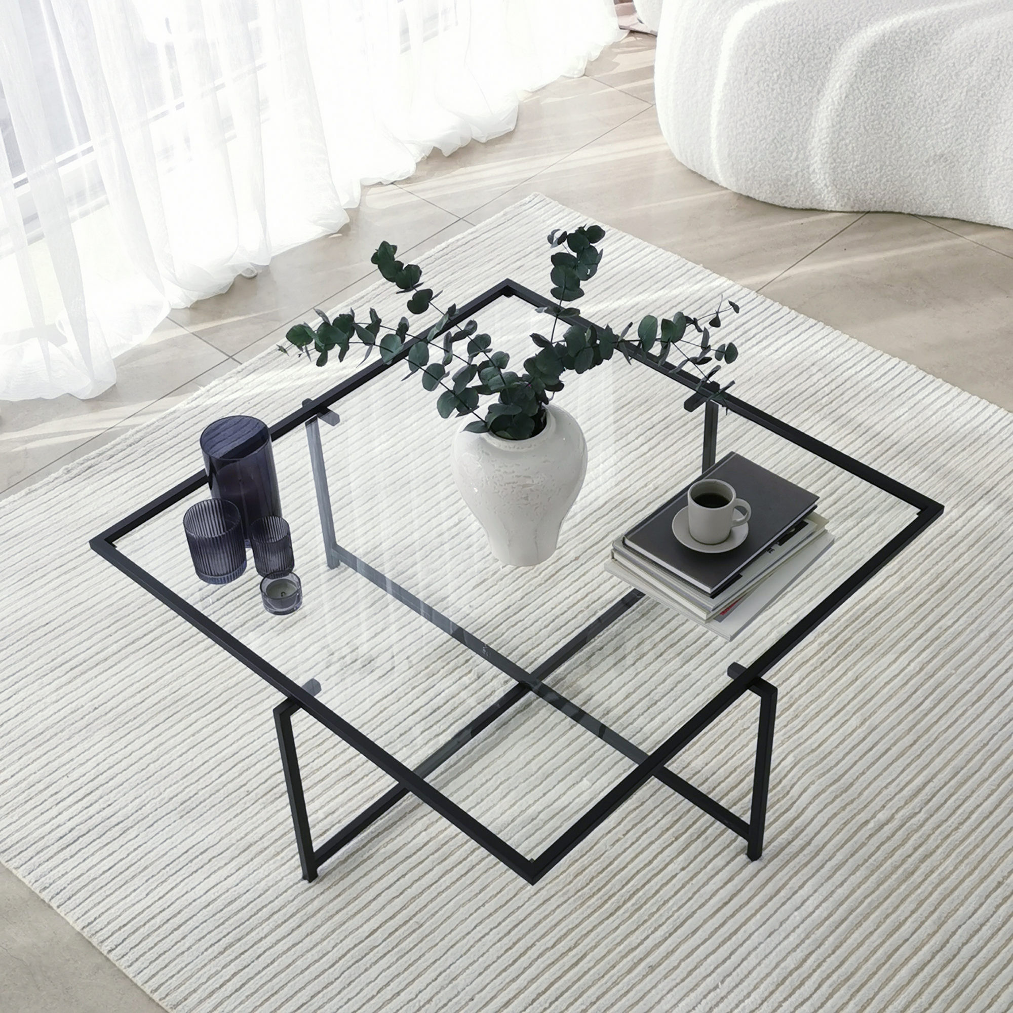 Masuta de cafea, Hanah Home, sticla securizata, negru, 85x85x35 cm — imaginea 4
