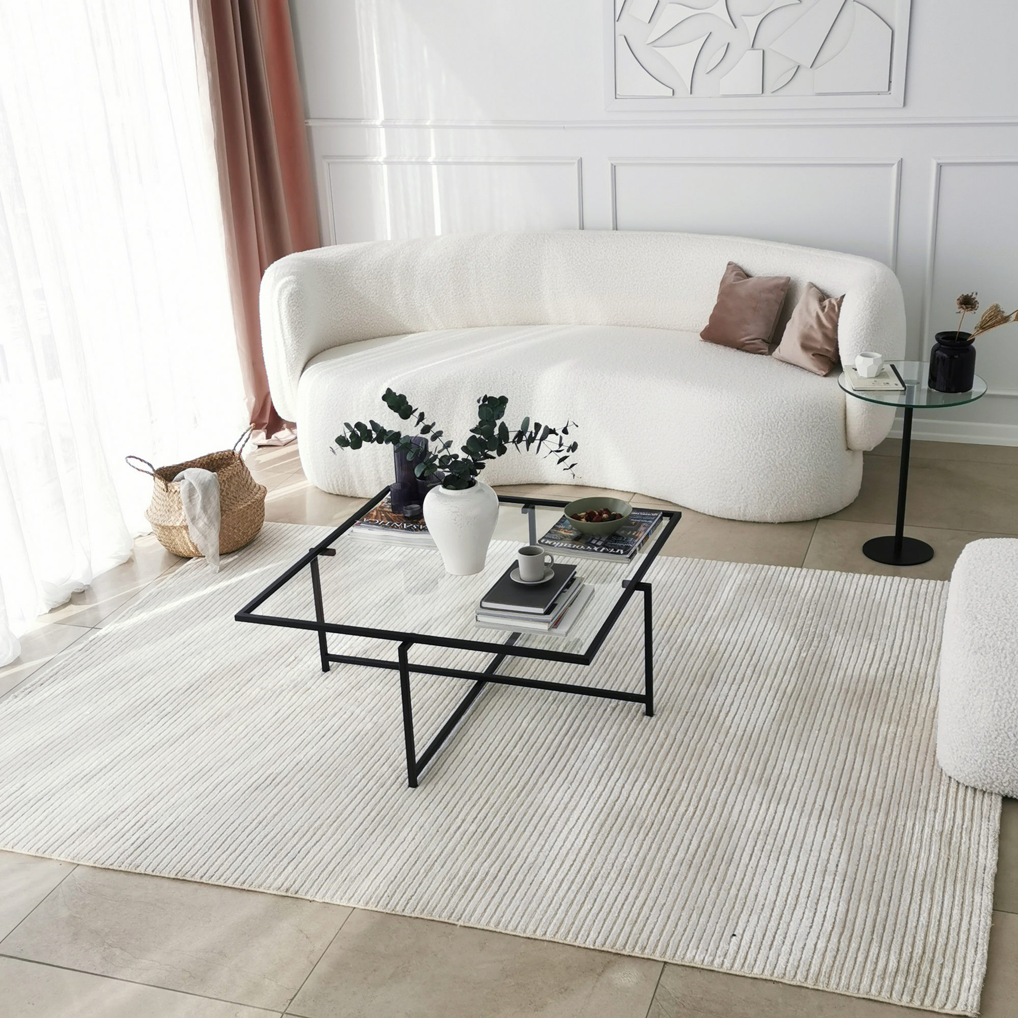Masuta de cafea, Hanah Home, sticla securizata, negru, 85x85x35 cm — imaginea 5