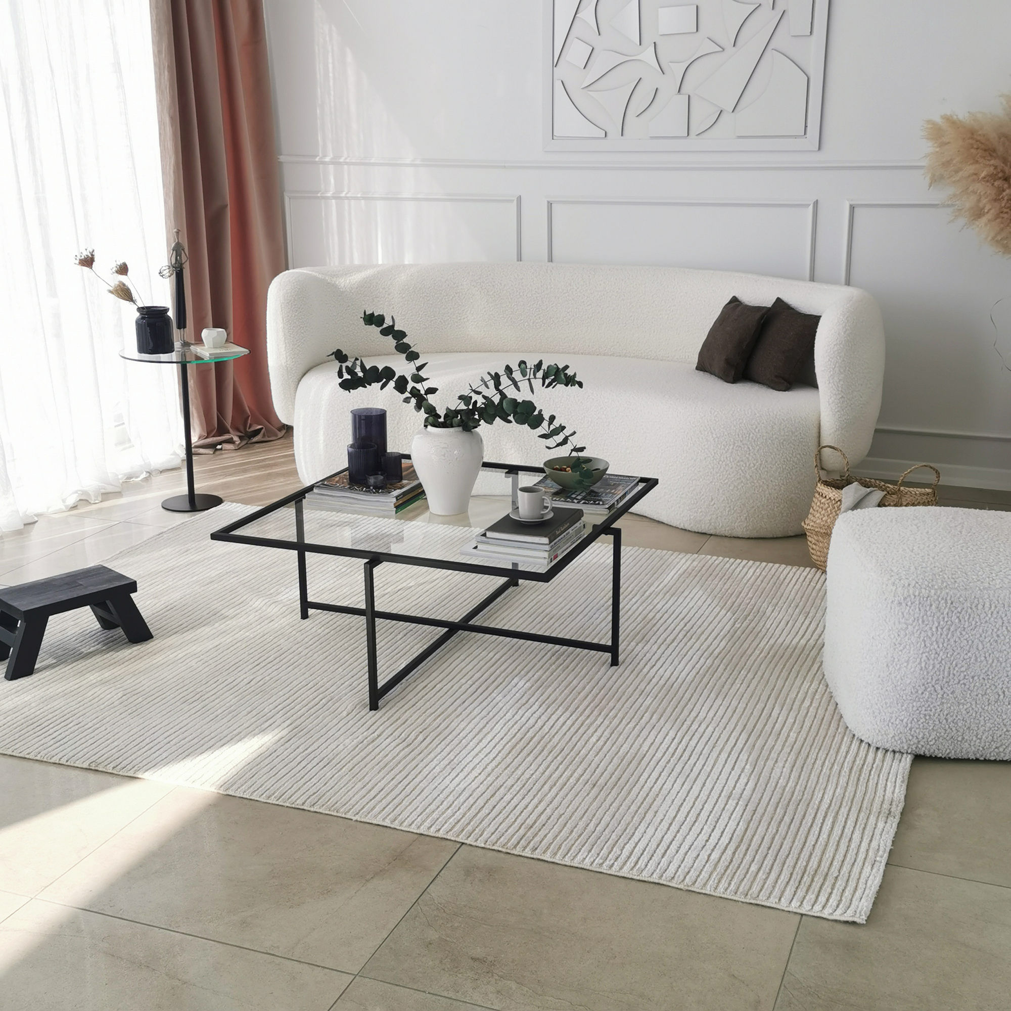 Masuta de cafea, Hanah Home, sticla securizata, negru, 85x85x35 cm — imaginea 10