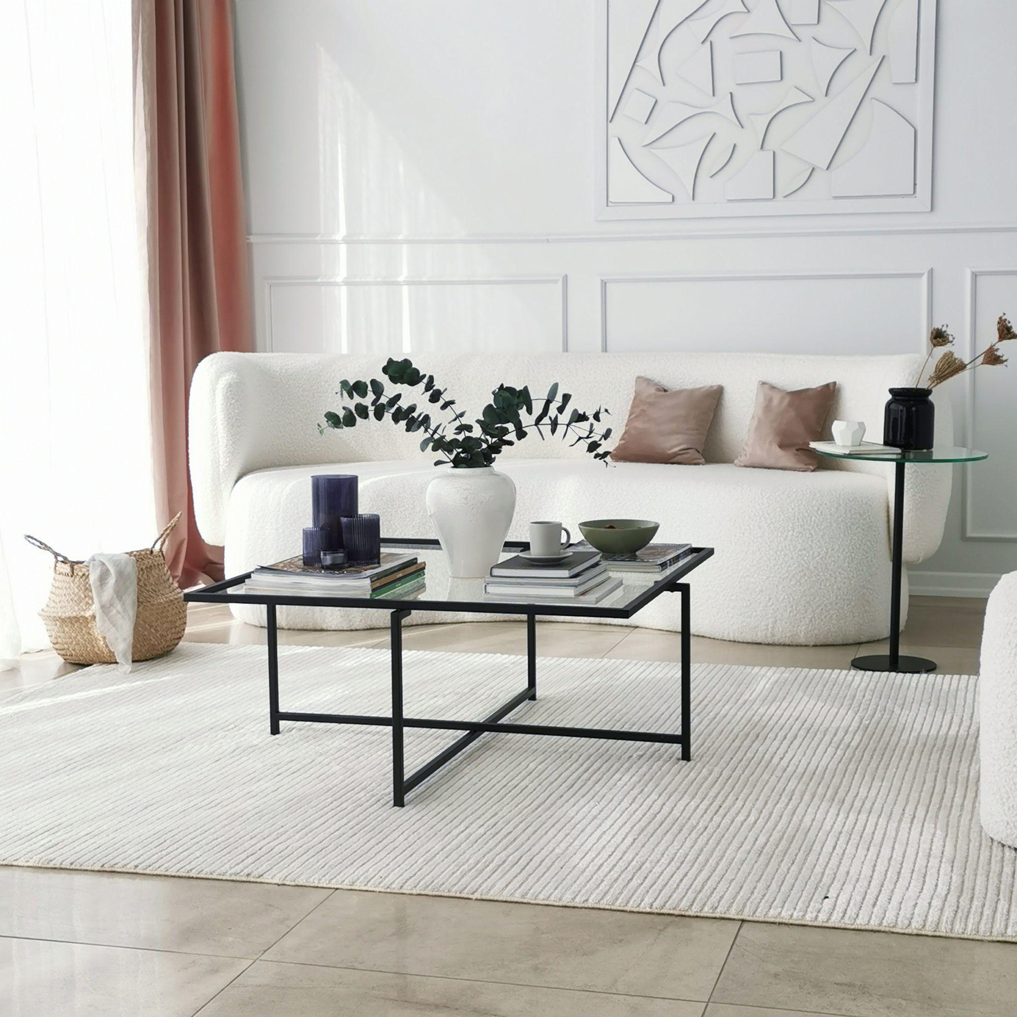Masuta de cafea, Hanah Home, sticla securizata, negru, 85x85x35 cm — imaginea 11