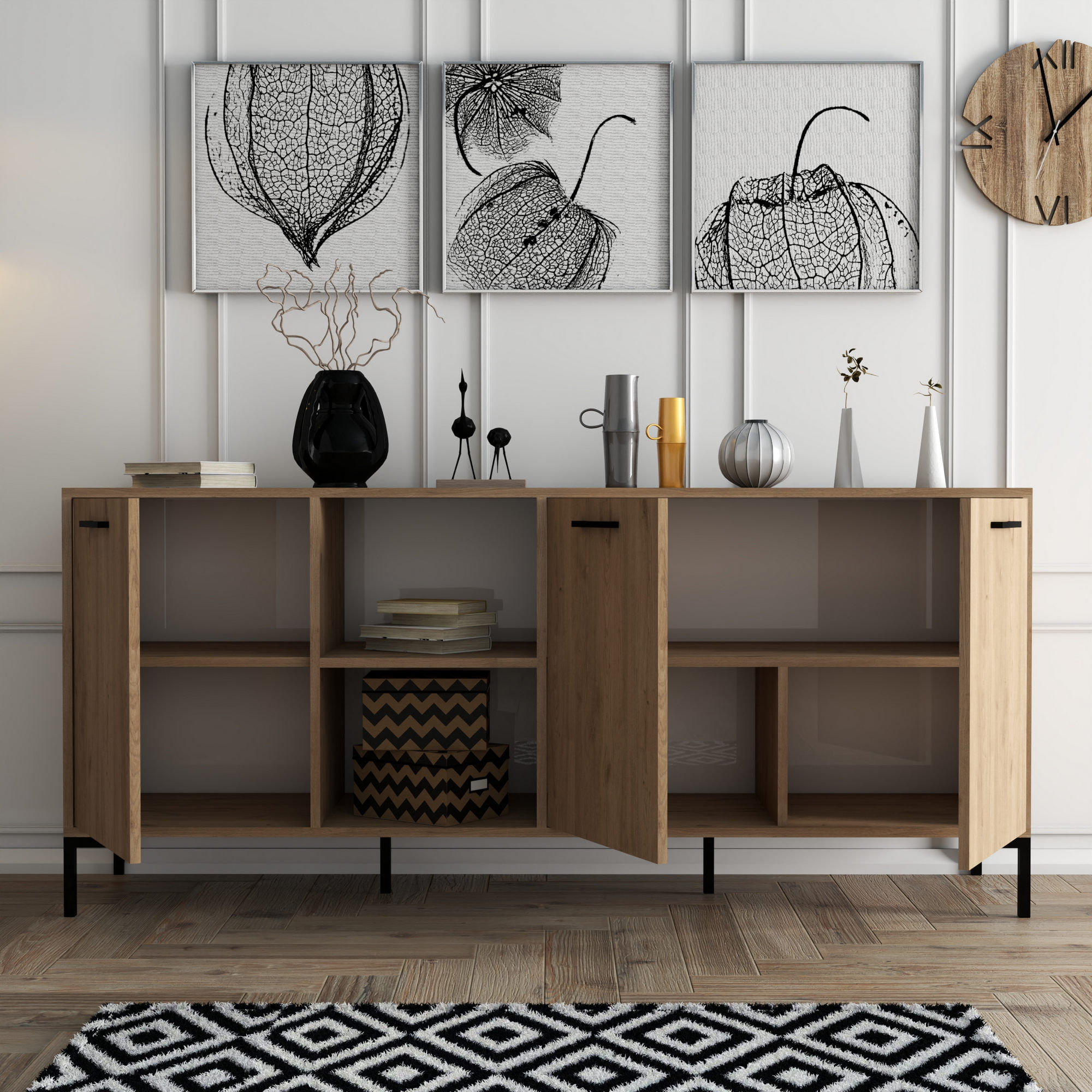 Consola, Hanah Home, panou de particule acoperit cu melamina, stejar, 180x45x80 cm — imaginea 2