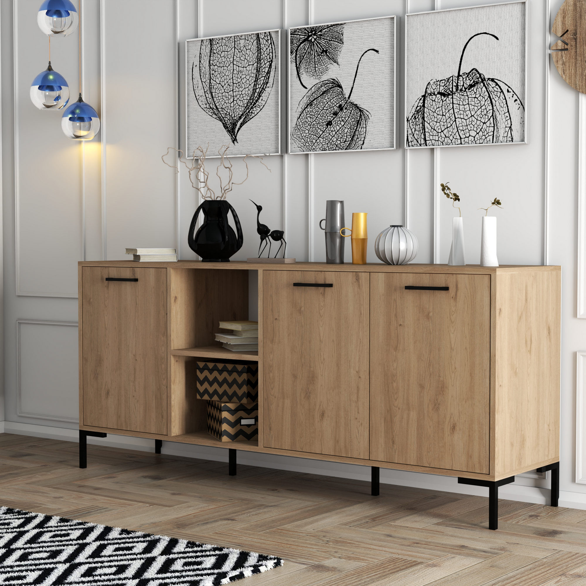 Consola, Hanah Home, panou de particule acoperit cu melamina, stejar, 180x45x80 cm — imaginea 4