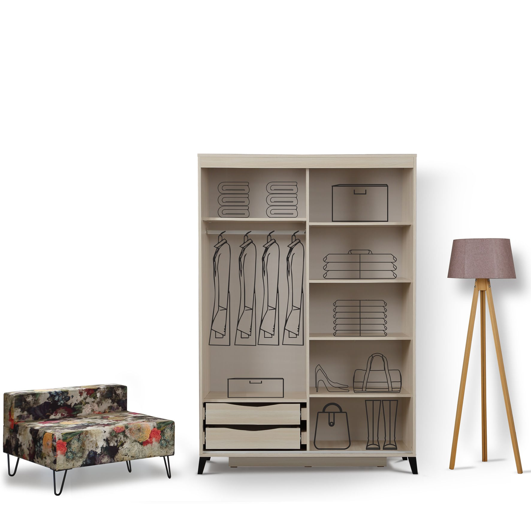 Sifonier, Hanah Home, pal melaminat, stejar, 130x216x60 cm — imaginea 6