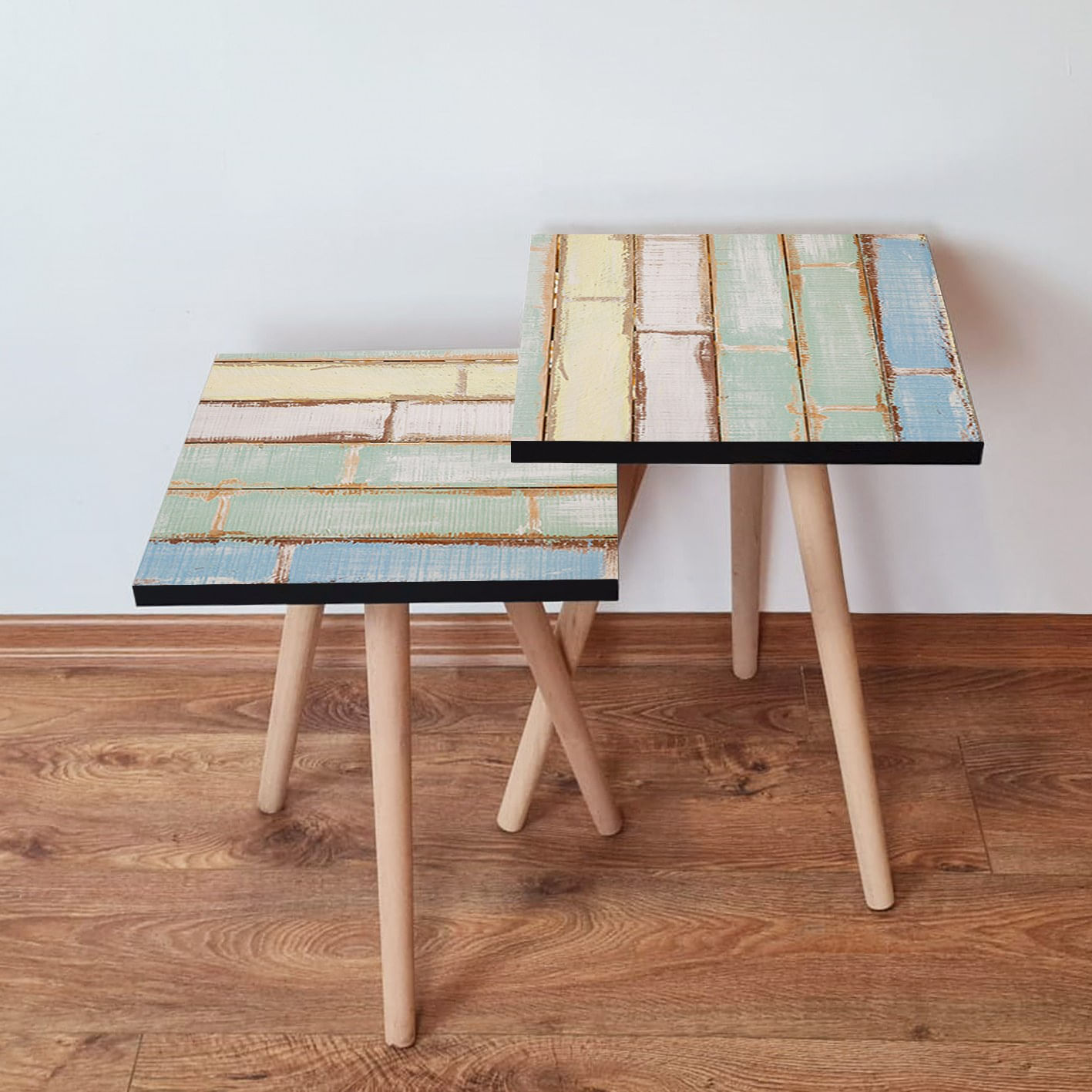 Set masute de cafea, Hanah Home, mdf, multicolor, 35x35x47 cm, picioare lemn fag, 481LNA2493