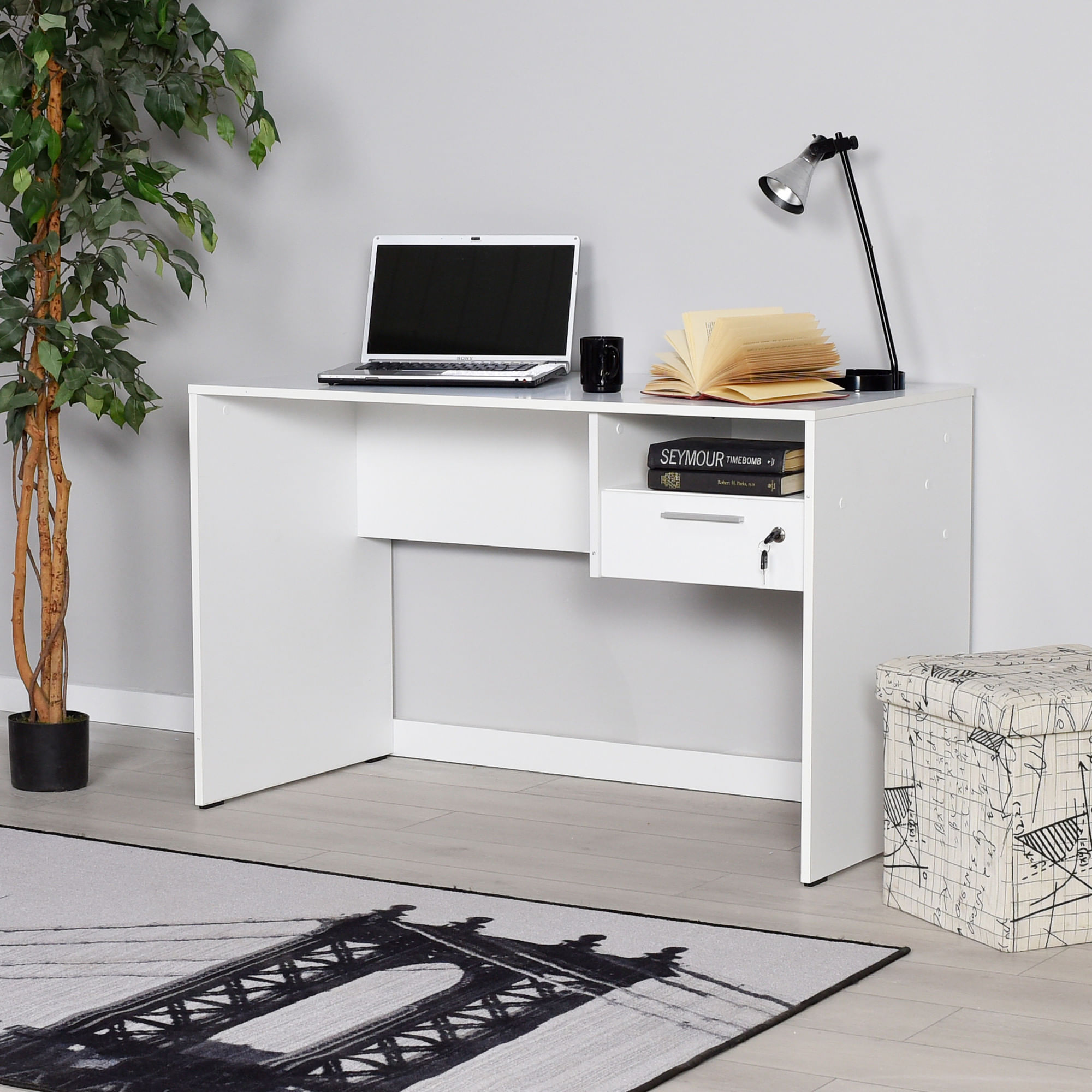 Birou, Hanah Home, pal melaminat, alb, 120x60x75 cm — imaginea 5