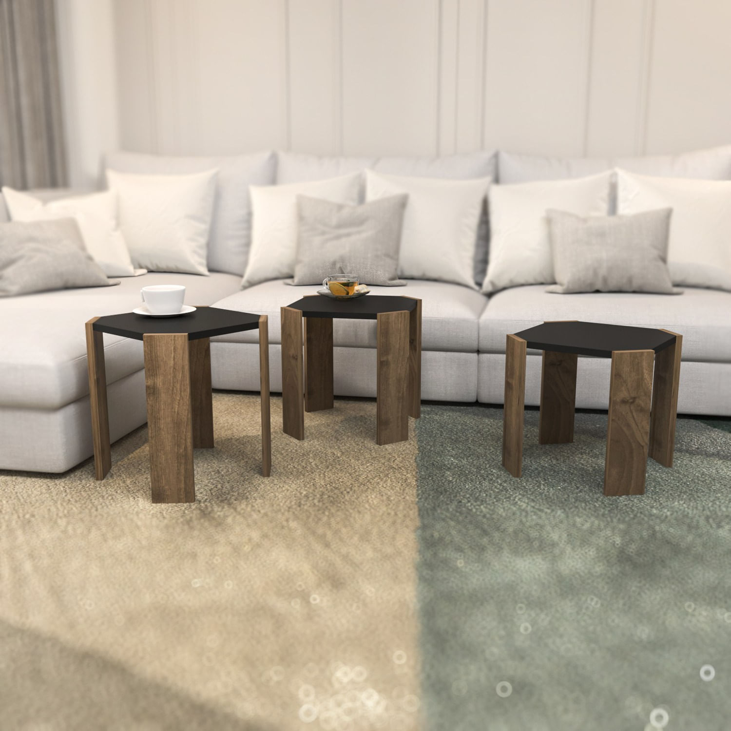 Masuta de cafea, Hanah Home, pal melaminat, antracit si nuc, 44.5x44.5x41 cm — imaginea 2