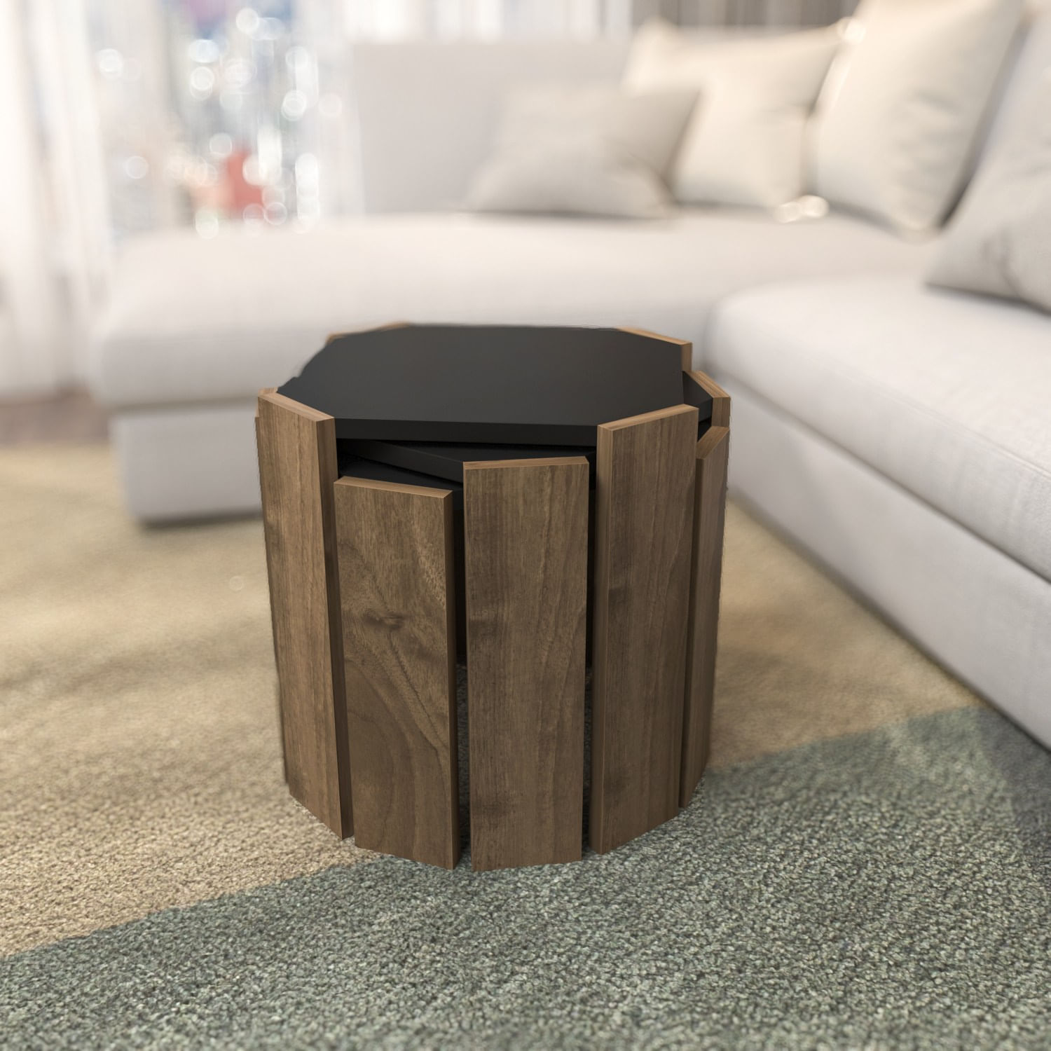 Masuta de cafea, Hanah Home, pal melaminat, antracit si nuc, 44.5x44.5x41 cm — imaginea 4