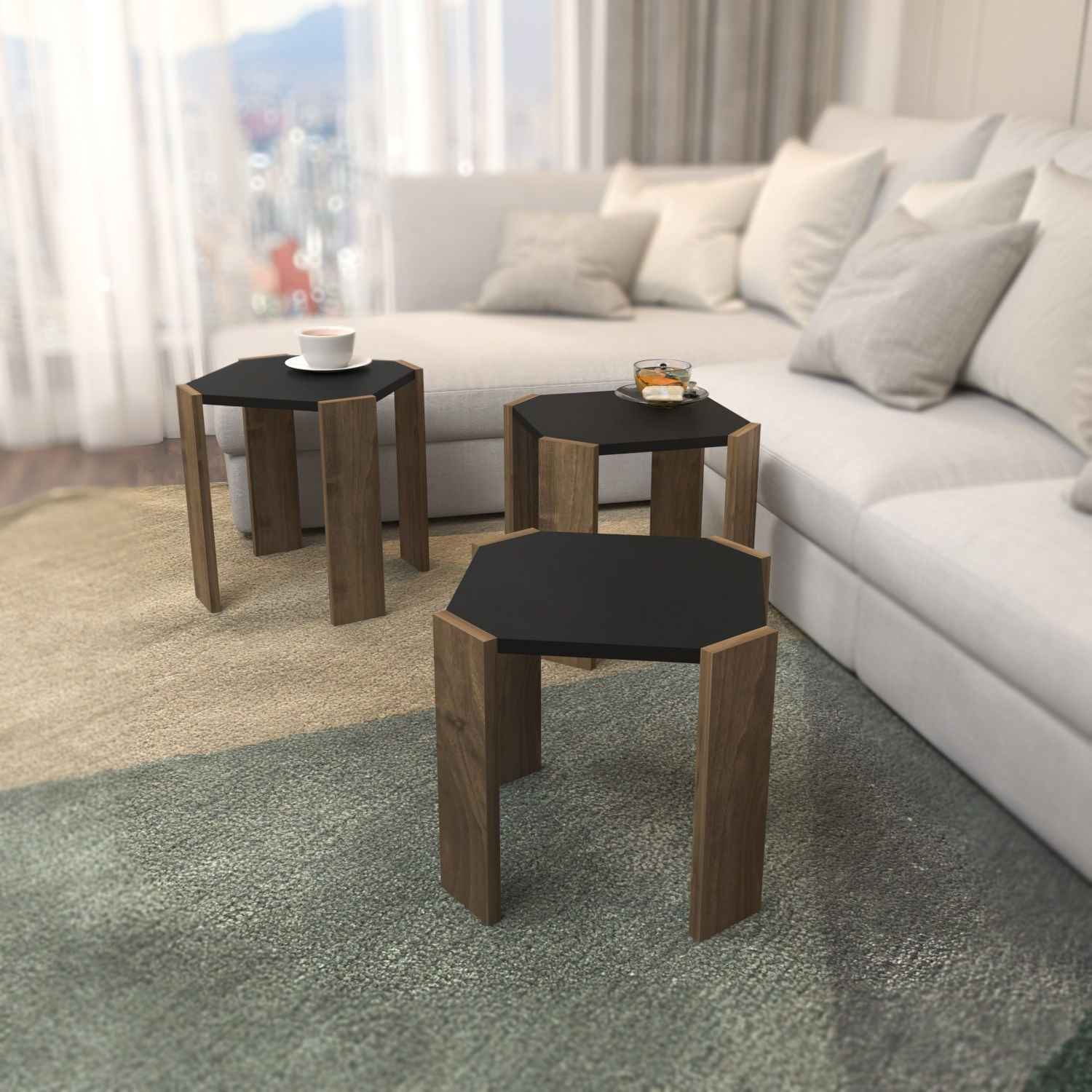 Masuta de cafea, Hanah Home, pal melaminat, antracit si nuc, 44.5x44.5x41 cm — imaginea 7