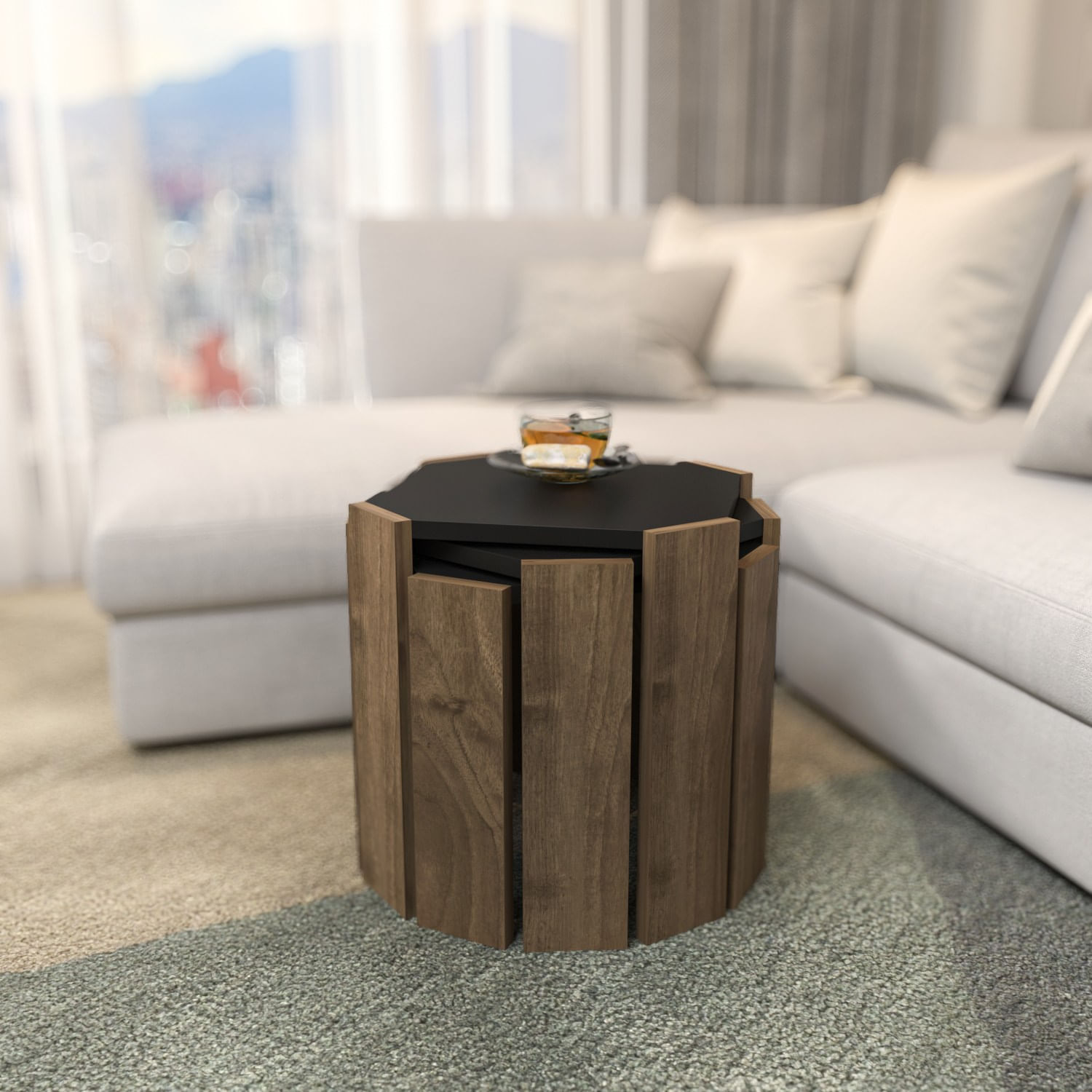 Masuta de cafea, Hanah Home, pal melaminat, antracit si nuc, 44.5x44.5x41 cm — imaginea 8