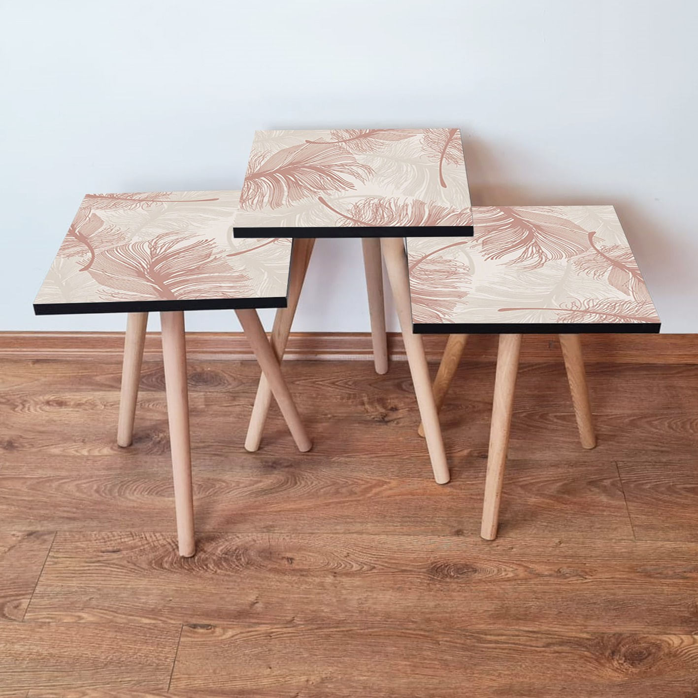 Set masute de cafea, Hanah Home, mdf, bej crem, 35x35x52 cm