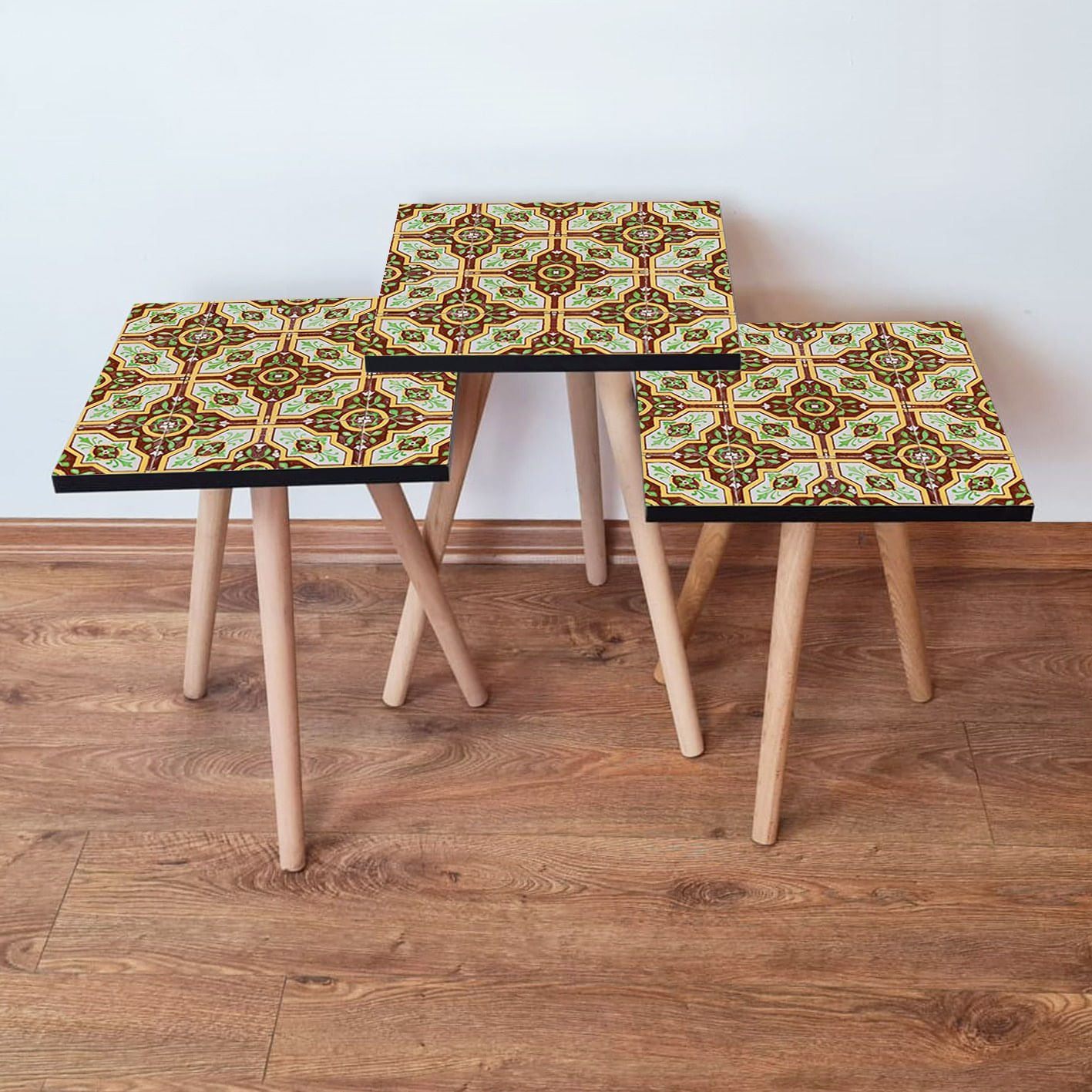 Set masute de cafea, Hanah Home, mdf, multicolor, 35x35x52 cm, 3 piese, 481LNA3118
