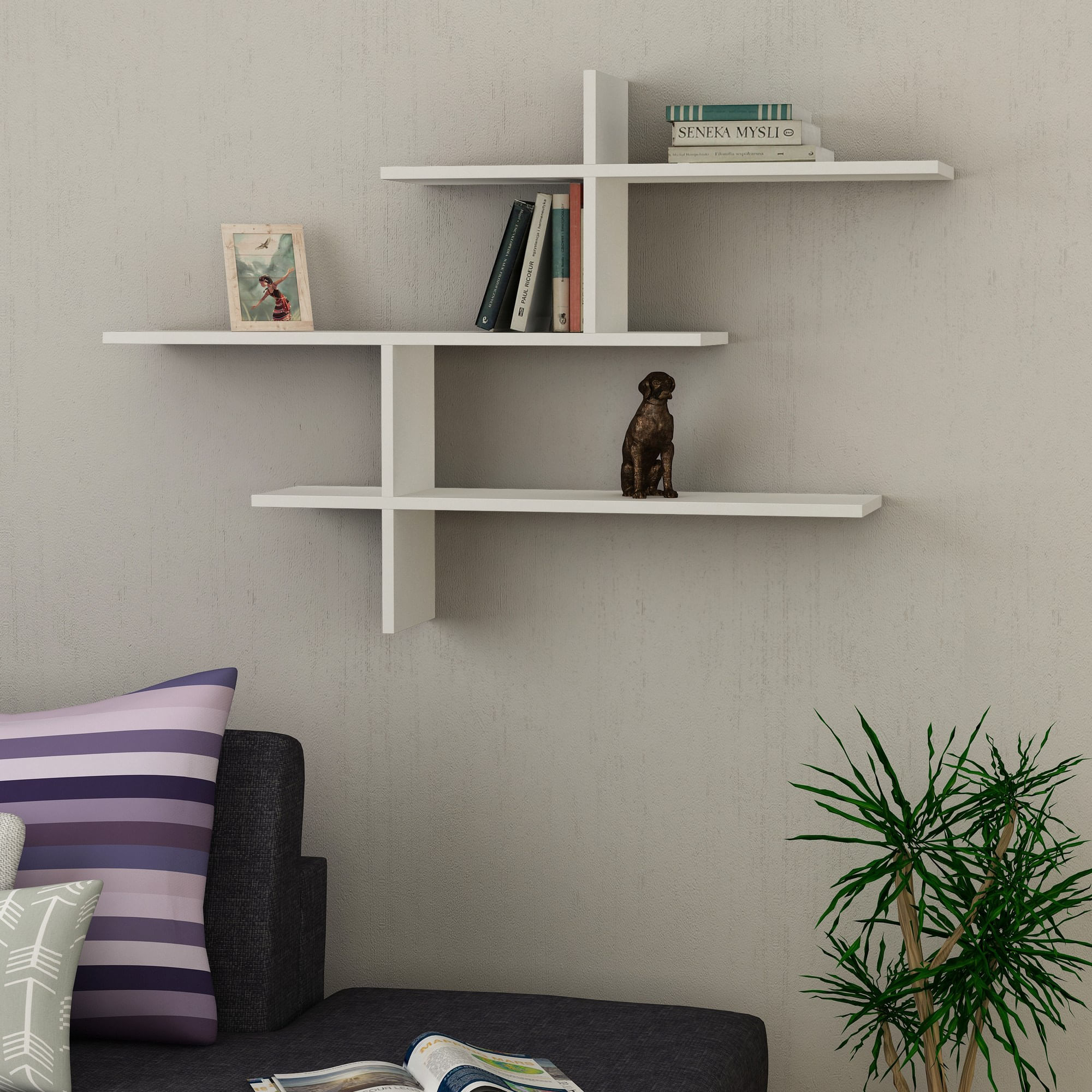 Raft de perete, Hanah Home, PAL melaminat, alb, 123x80.5x22 cm — imaginea 4
