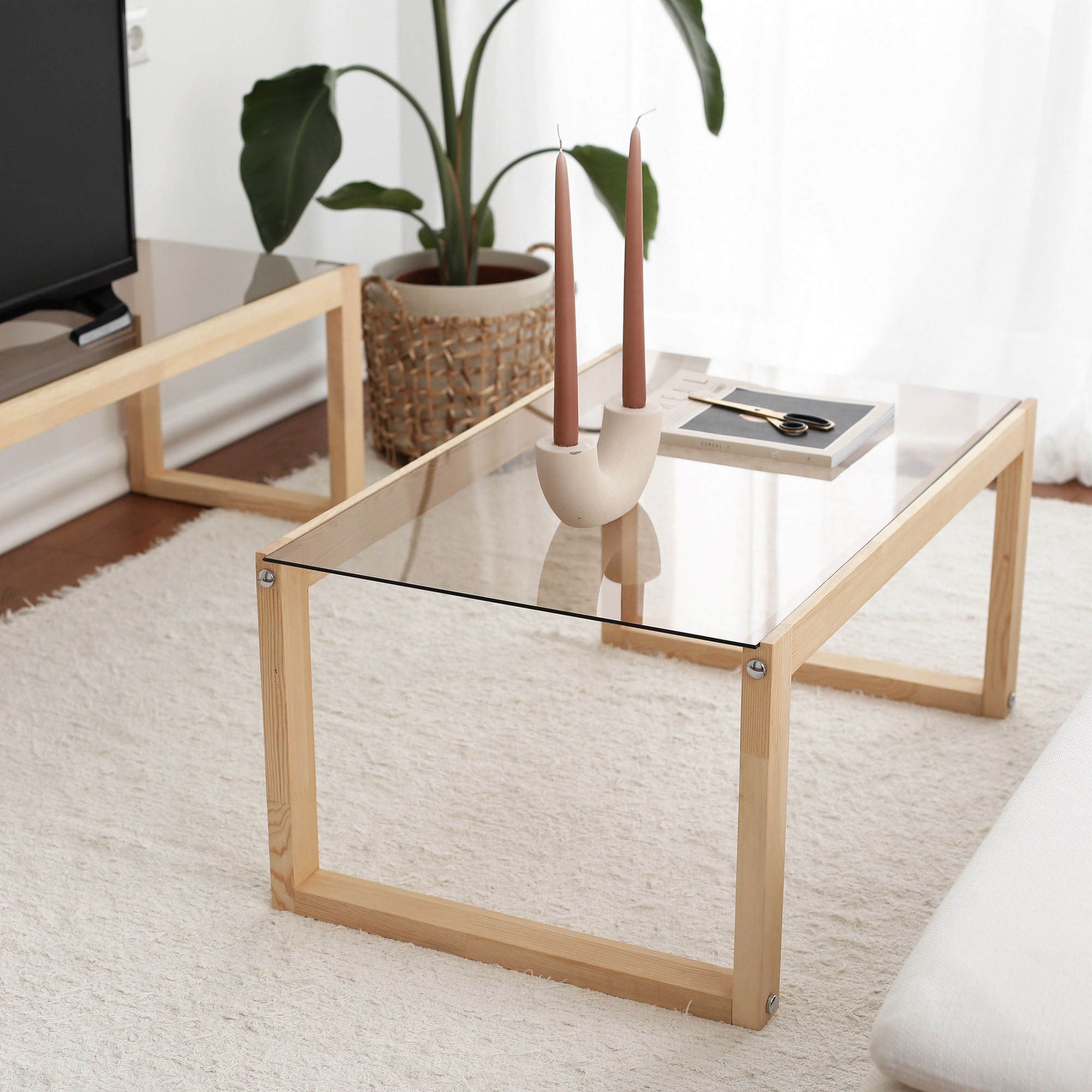 Masuta de cafea, Hanah Home, lemn masiv de pin, natural, 85x55x40 cm — imaginea 4