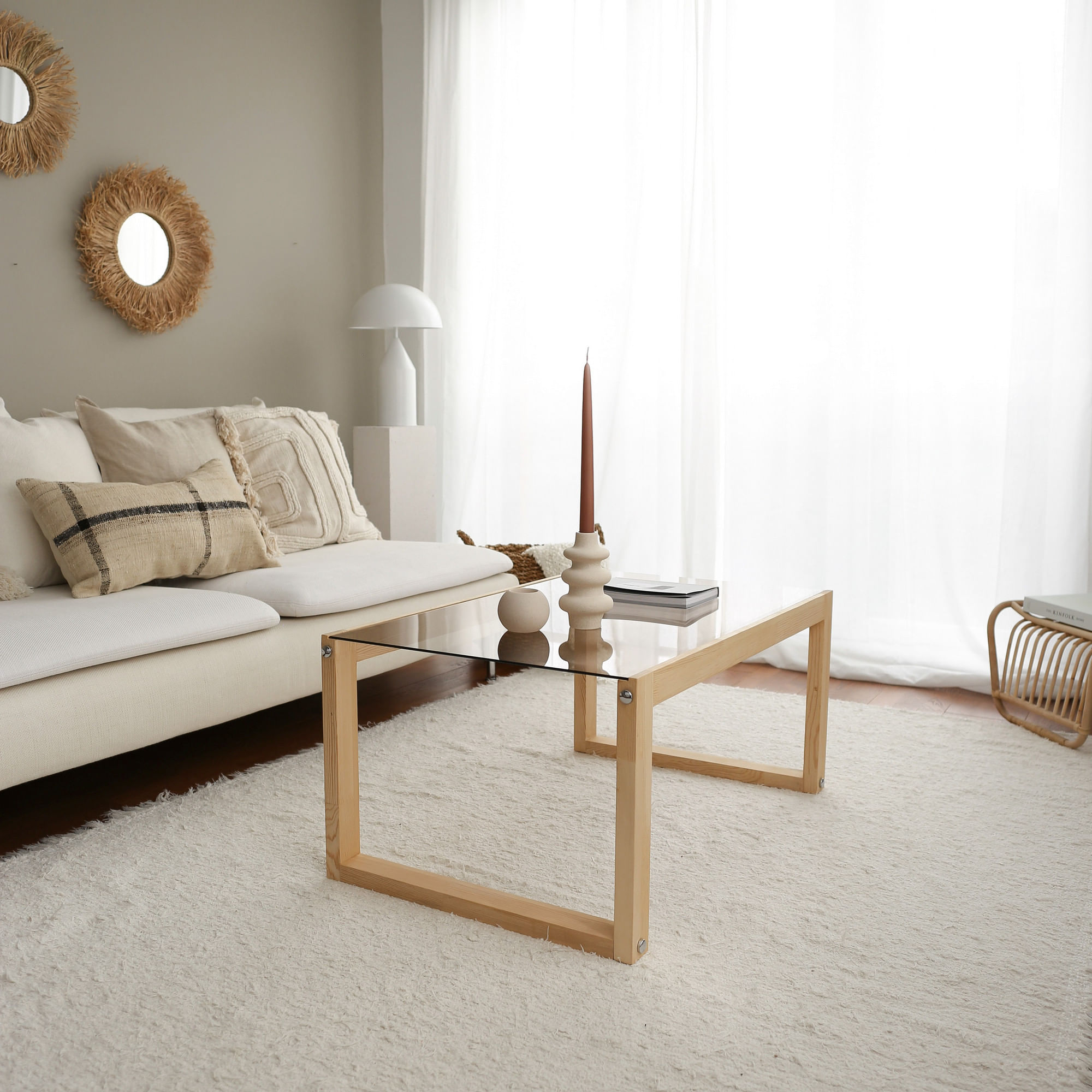 Masuta de cafea, Hanah Home, lemn masiv de pin, natural, 85x55x40 cm — imaginea 9