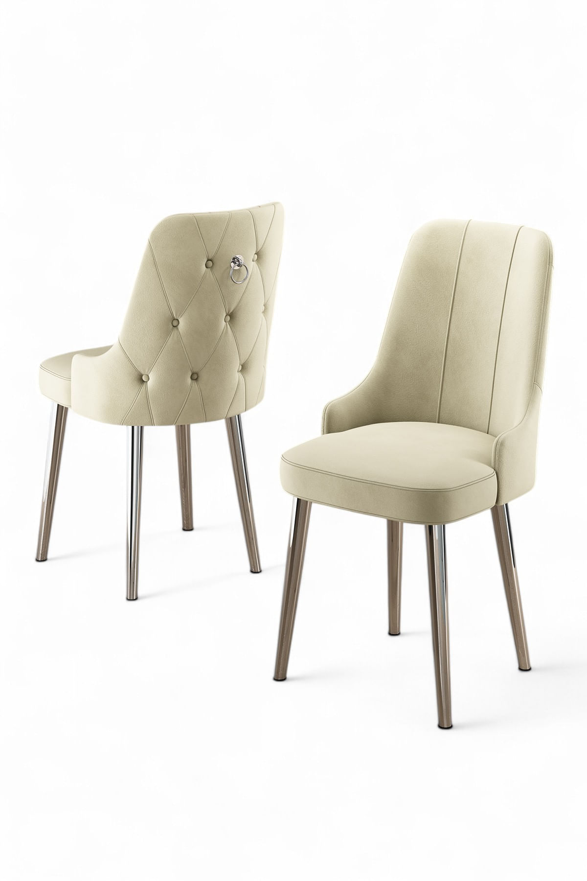 Set scaune, Hanah Home, metal, crem si crom, 46x46x94 cm, 4 bucati — imaginea 3