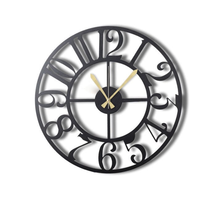 Ceas de perete decorativ, Wallxpert, metal, negru, 50x50 cm, 805BSG1102