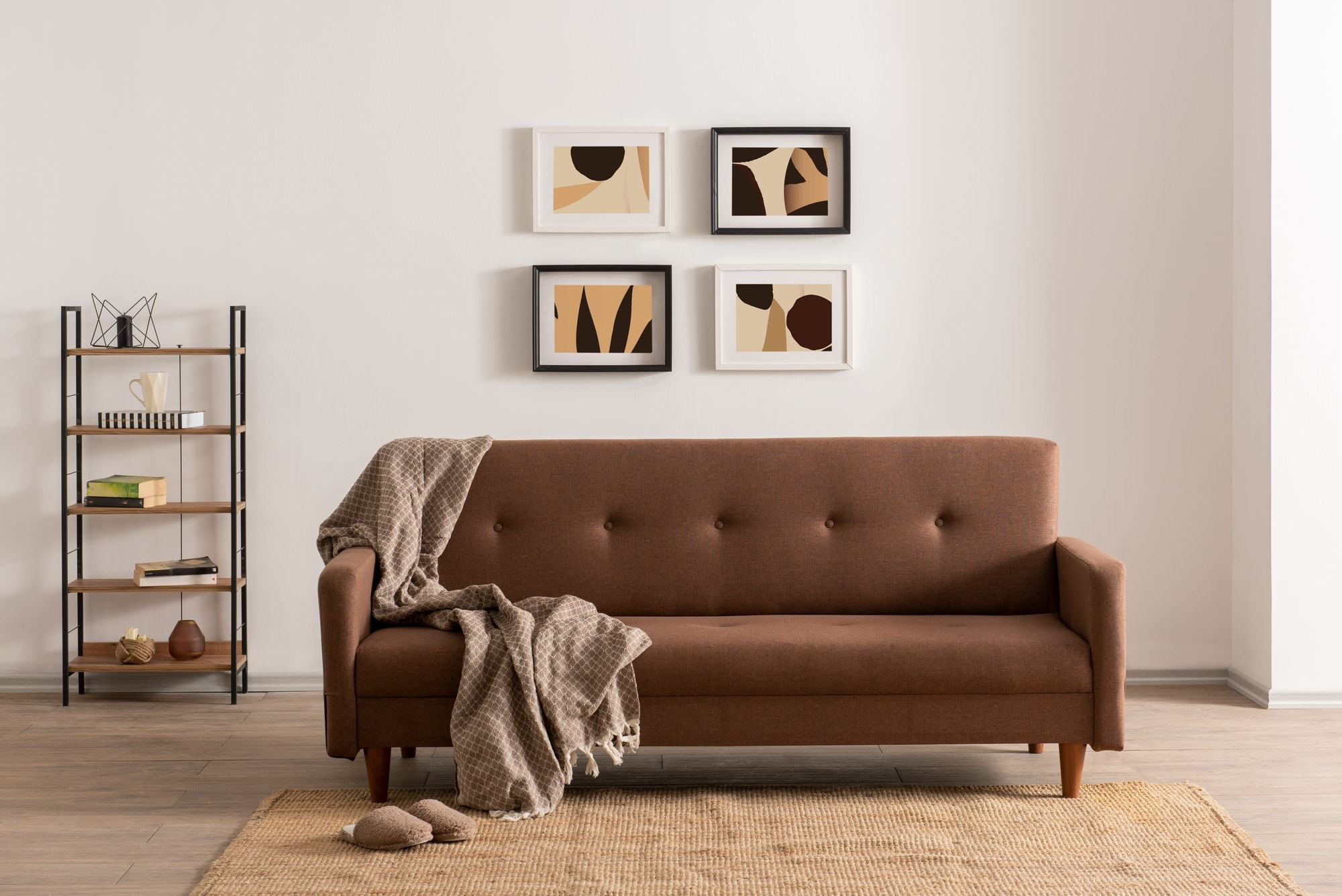 Canapea extensibila 3 locuri, Atelier Del Sofa, cadru metalic, stofa poliester, maro, 200x83x75 cm — imaginea 2