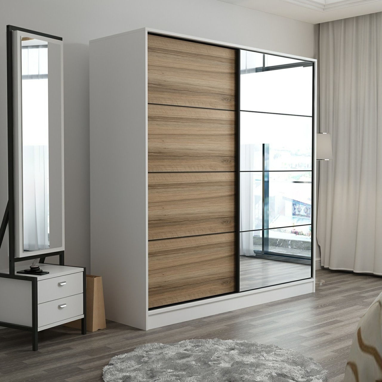Sifonier, Hanah Home, pal melaminat, alb dore, 180x52x190 cm, 506MNR2625 — imaginea 3