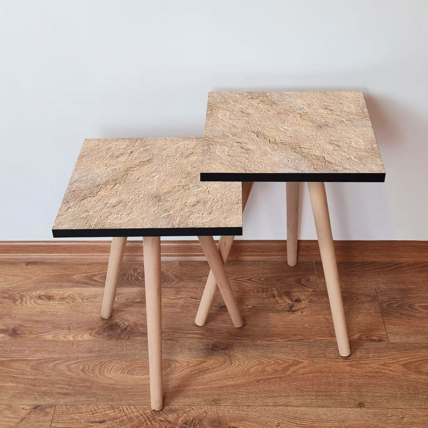 Set masute de cafea, Hanah Home, mdf, bej, 35x35x47 cm, 2 piese, 481LNA2637