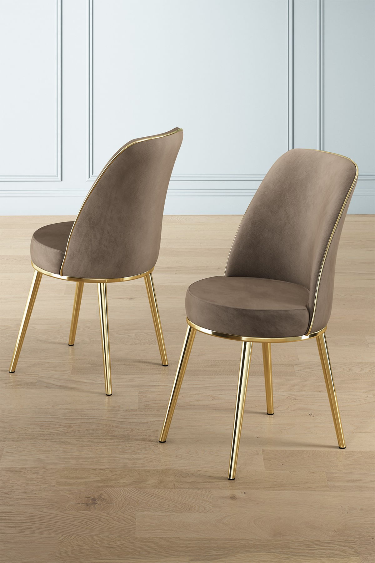 Set scaune, Hanah Home, lemn, cappuccino aur, 45x42x91 cm, 6 bucati — imaginea 3