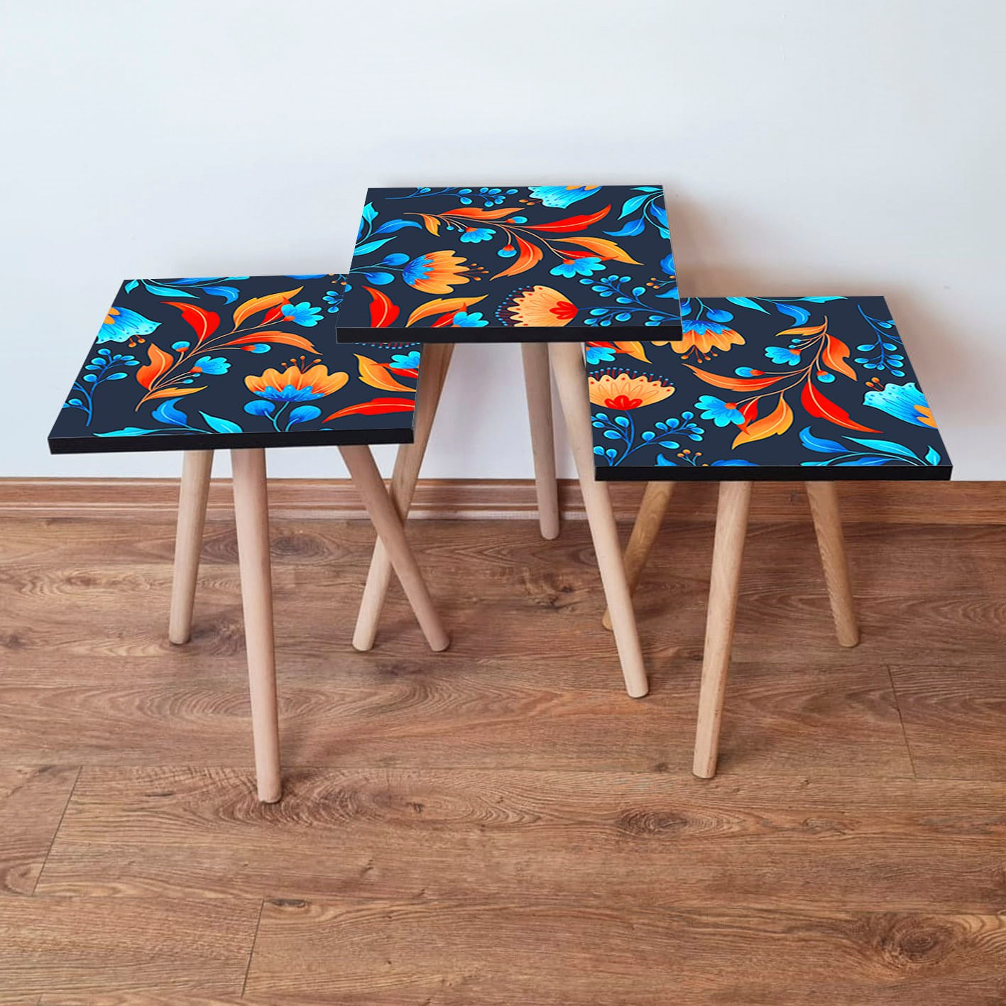 Set masute de cafea, Hanah Home, mdf, multicolor, picioare lemn fag, 35x35x52 cm, 481LNA2783