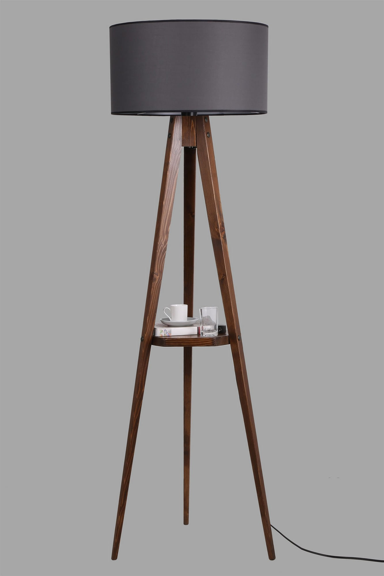 Lampadar, Opviq, lemn, nuc, gri, 176 cm