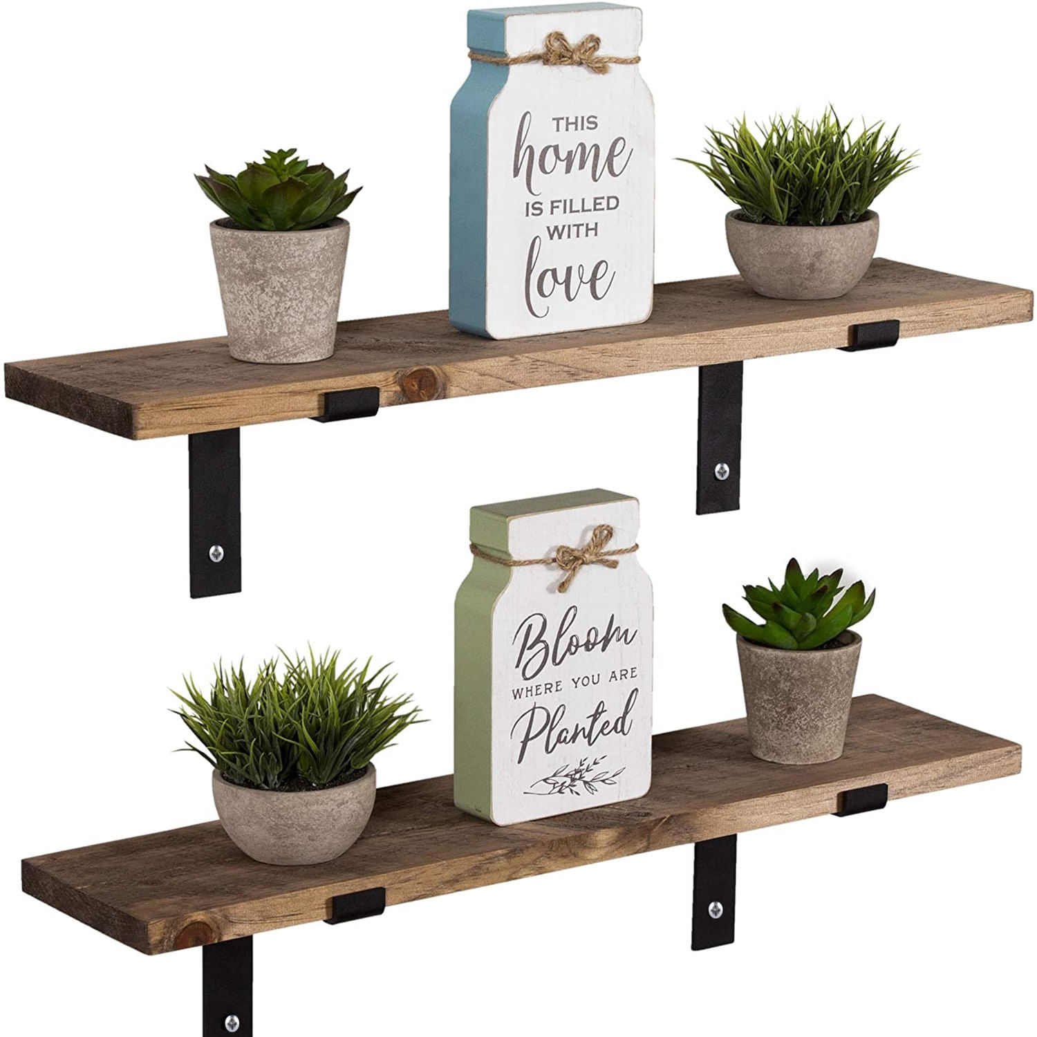 Raft de perete decorativ, Hanah Home, lemn de molid, nuc, 60x16x14 cm — imaginea 4