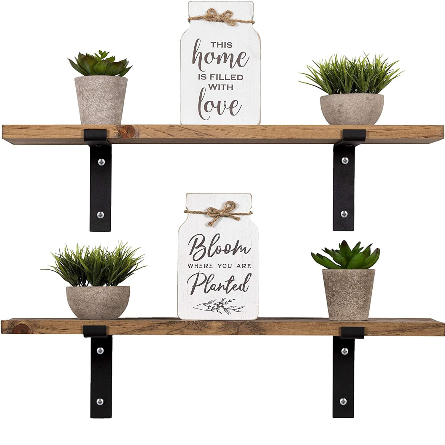 Raft de perete decorativ, Hanah Home, lemn de molid, nuc, 60x16x14 cm — imaginea 5
