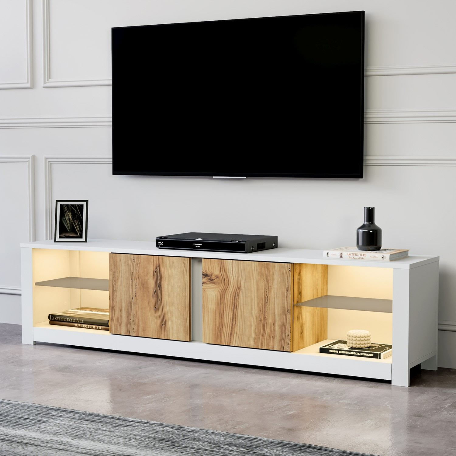 Comoda tv, Hanah Home, pal melaminat, alb si stejar, 180x45x35 cm — imaginea 7
