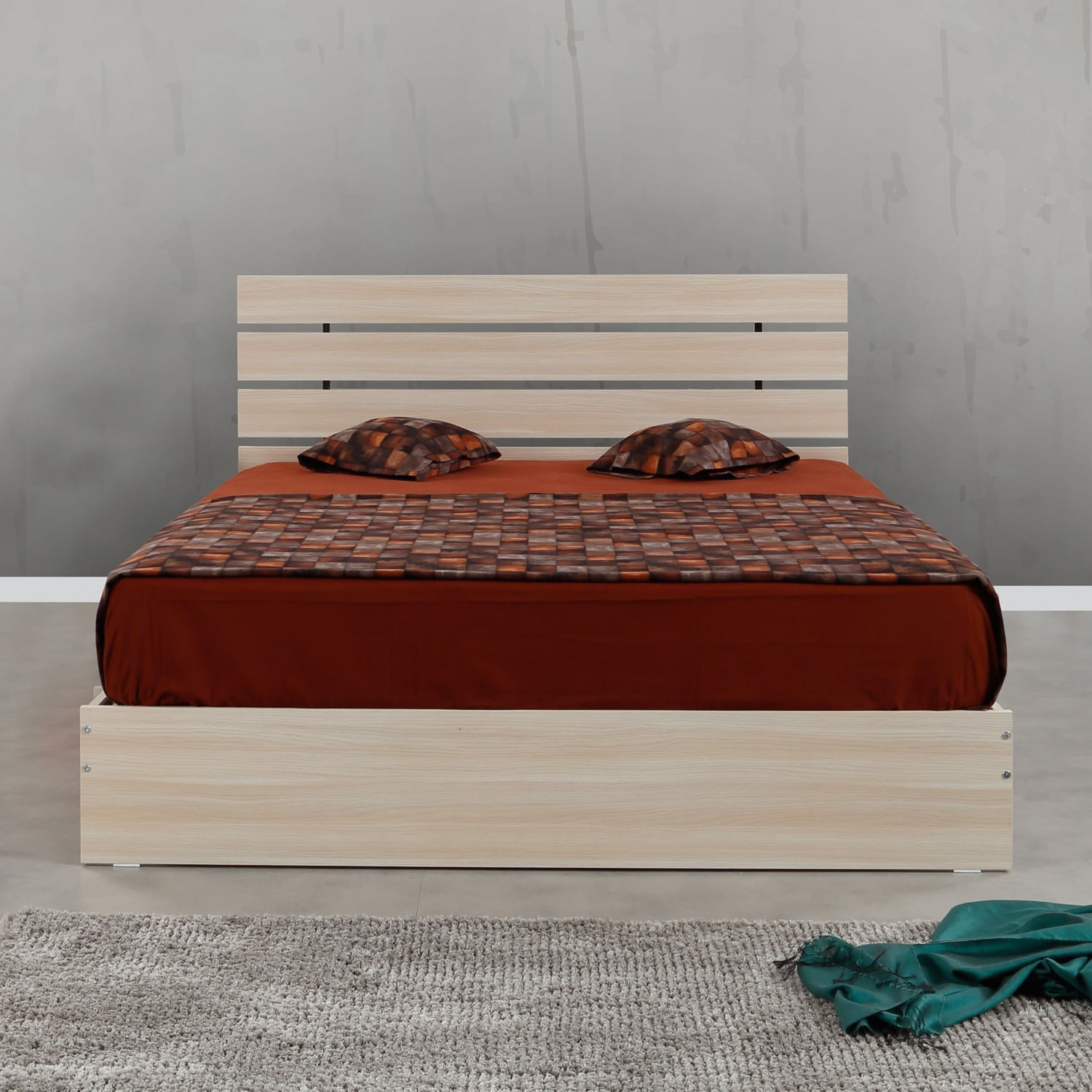 Somiera dubla, Hanah Home, pal melaminat, stejar, 185x205x100 cm — imaginea 3