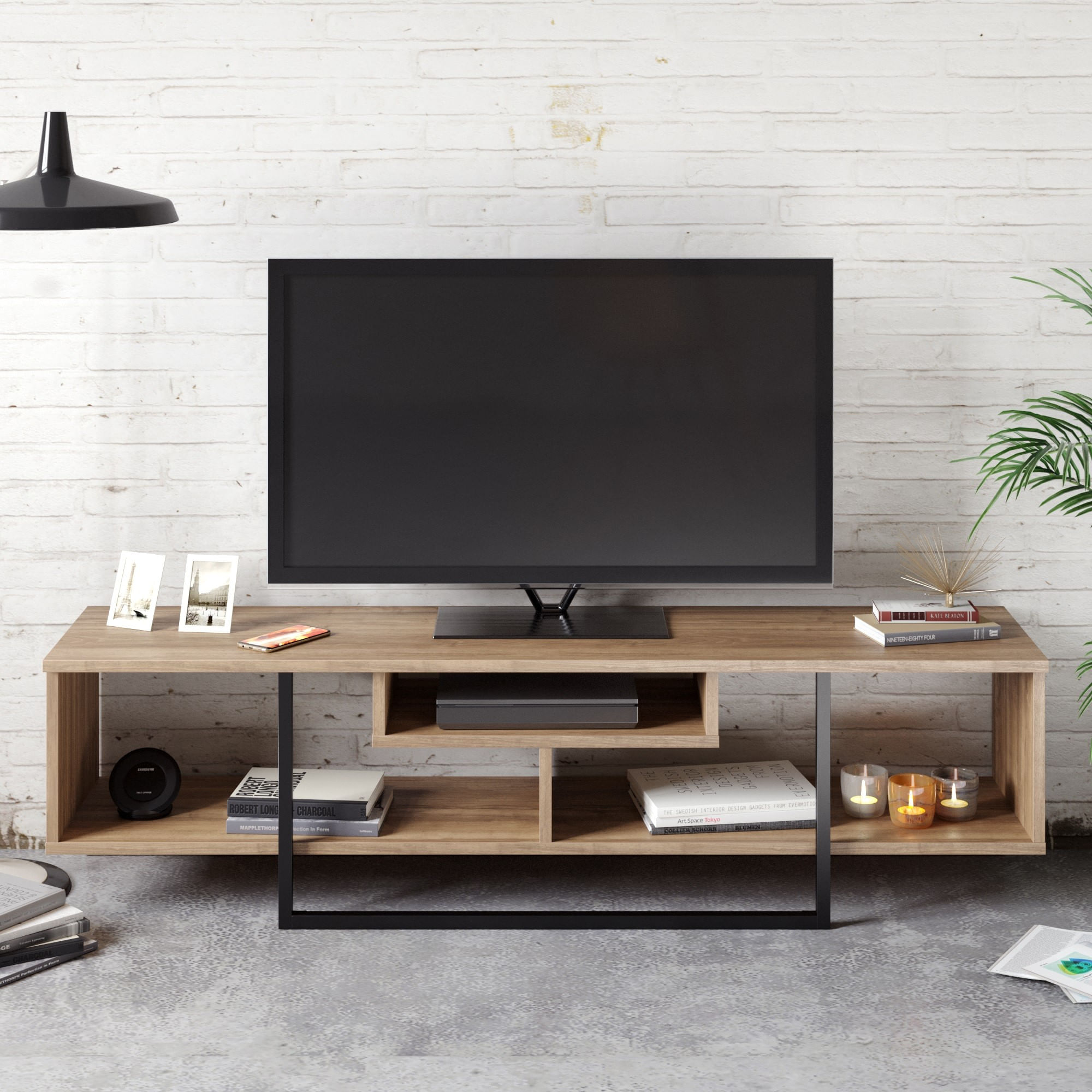 Comoda tv, Hanah Home, pal melaminat, nuc si negru, 149.4x35.2x40.2 cm — imaginea 3