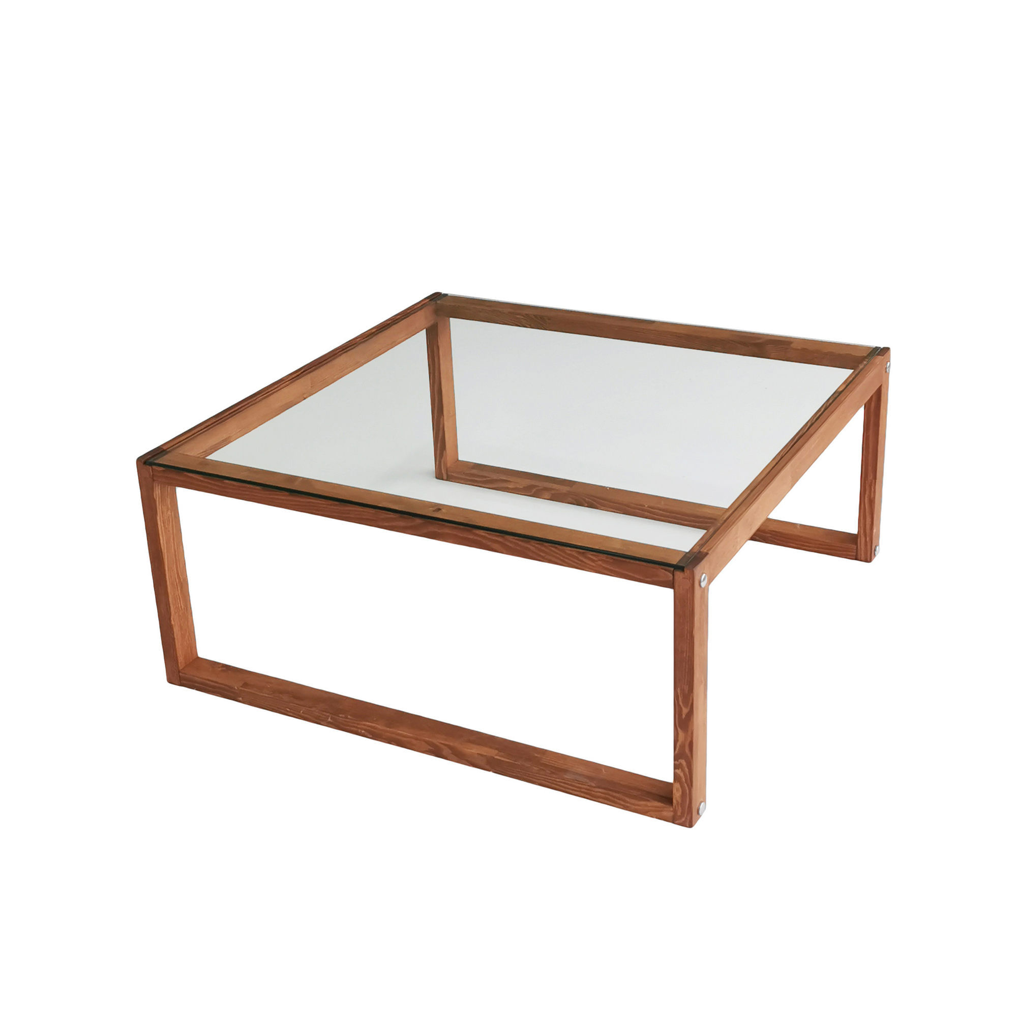 Masuta de cafea, Hanah Home, sticla calita, cadru lemn masiv, culoare lemn, 90x90x40 cm