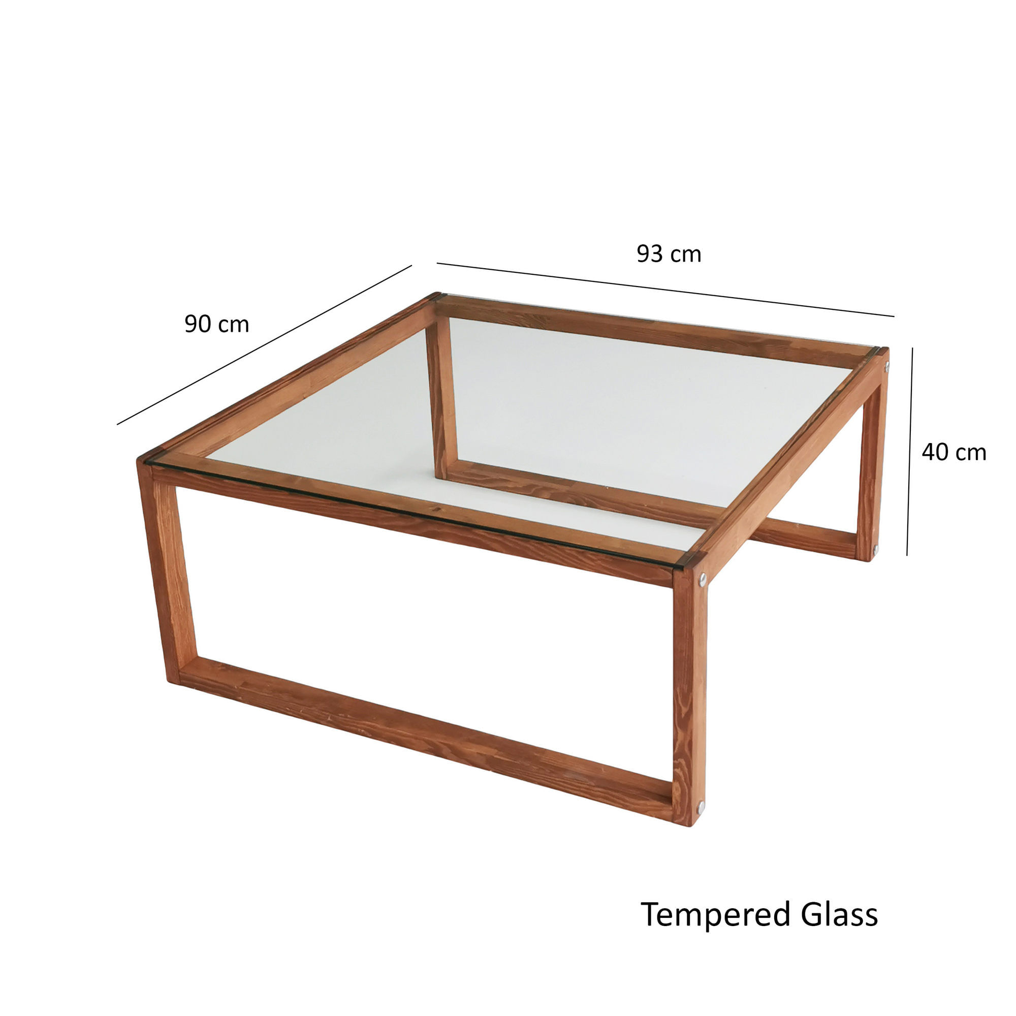 Masuta de cafea, Hanah Home, sticla calita, cadru lemn masiv, culoare lemn, 90x90x40 cm — imaginea 3