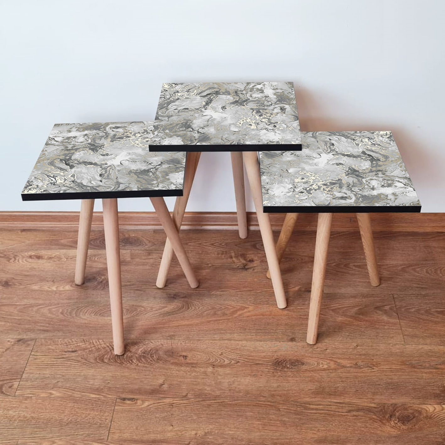 Set masute de cafea, Hanah Home, mdf, gri alb bej, 35x35x52 cm