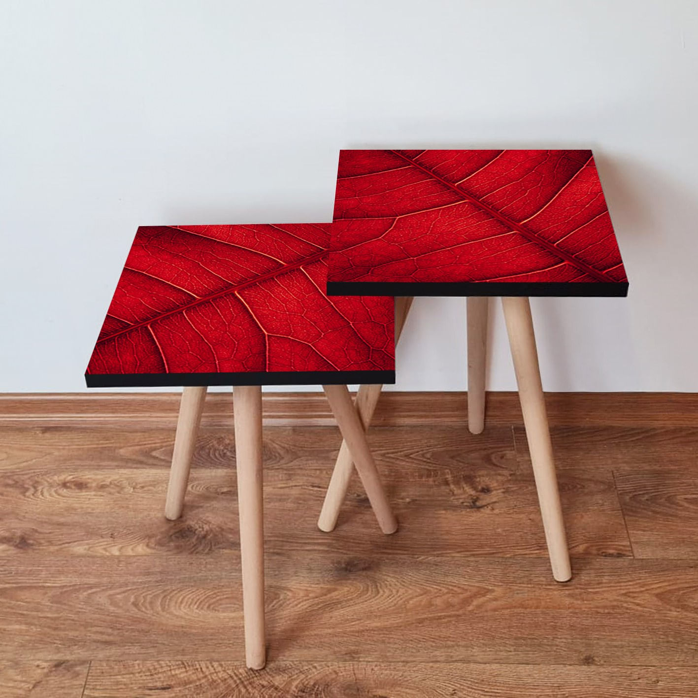 Set masute de cafea, Hanah Home, mdf, rosu, 35x35x47/42 cm