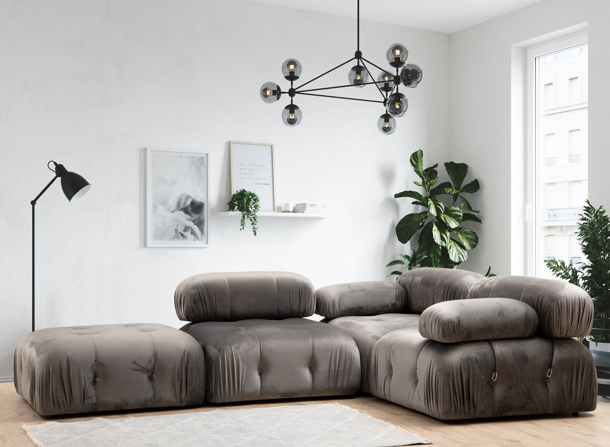 Canapea 1 loc, Hanah Home, lemn de fag si pal, gri, 95x95x75 cm — imaginea 2
