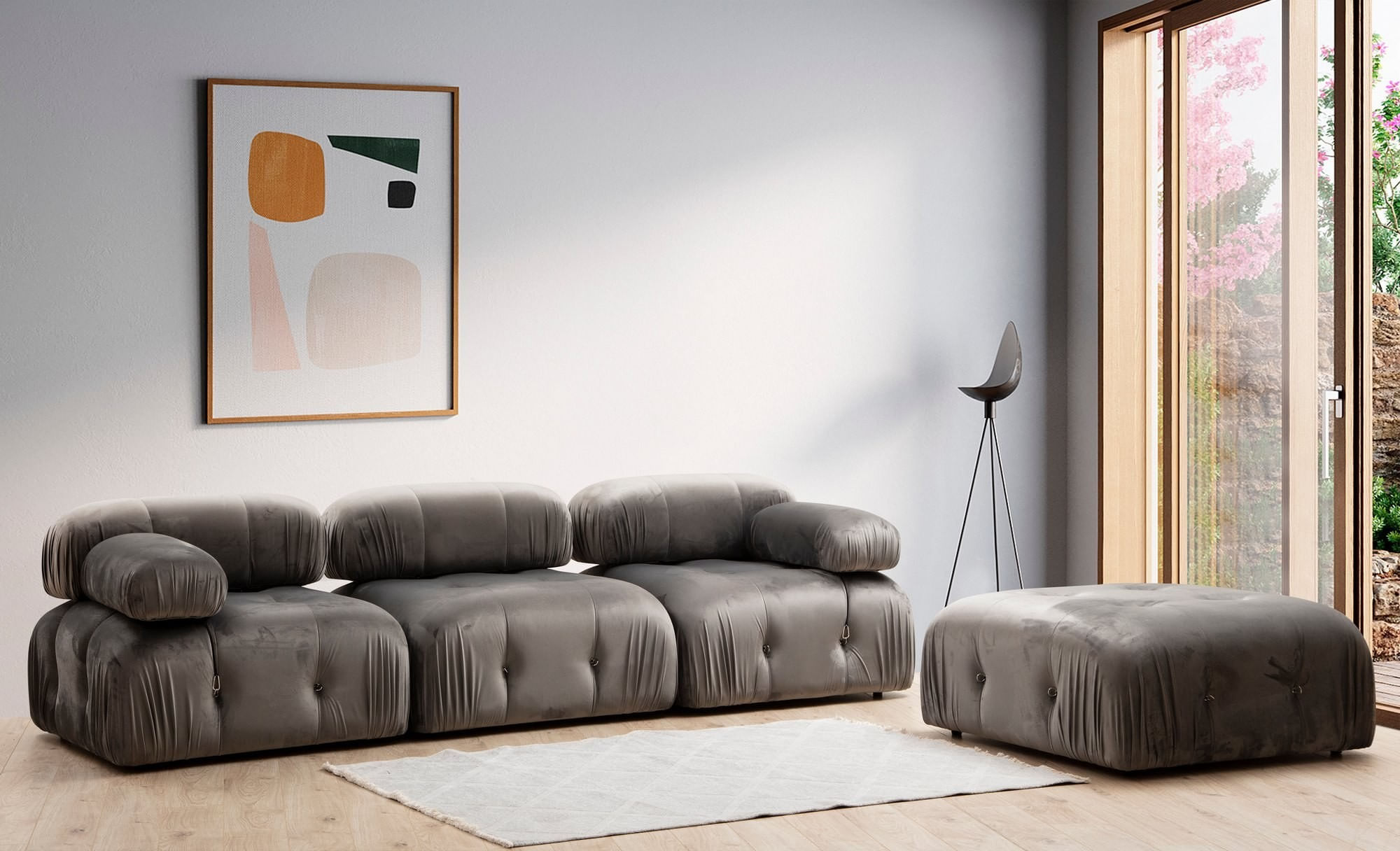 Canapea 1 loc, Hanah Home, lemn de fag si pal, gri, 95x95x75 cm — imaginea 5