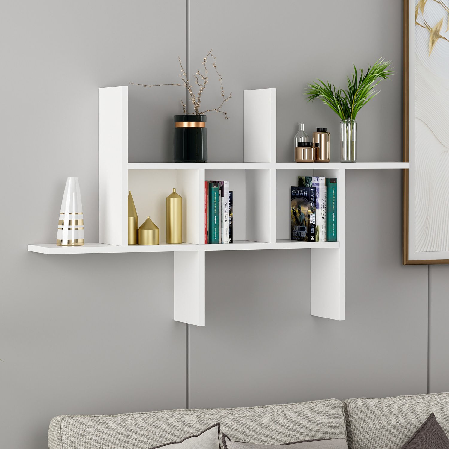 Raft de perete, Hanah Home, panou de particule acoperit cu melamina, alb, 68x20x113 cm — imaginea 3