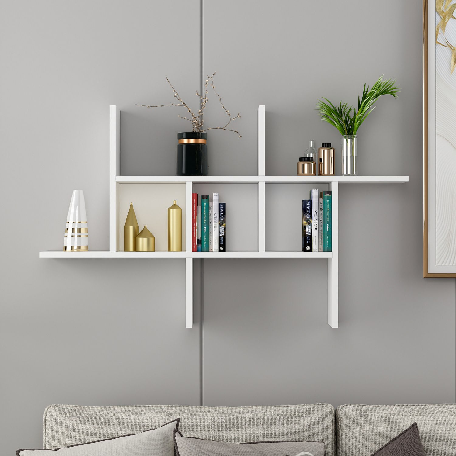 Raft de perete, Hanah Home, panou de particule acoperit cu melamina, alb, 68x20x113 cm — imaginea 6