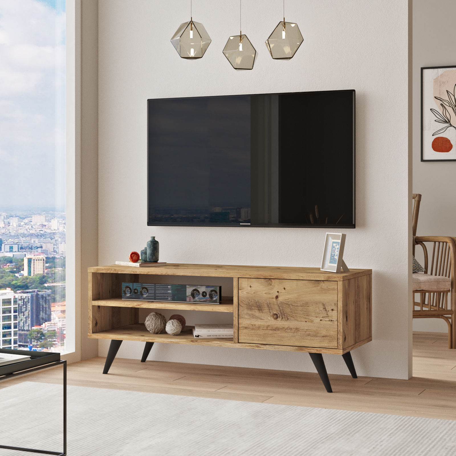 Comoda tv, Hanah Home, pal melaminat, pin atlantic, 110x40x44 cm — imaginea 2