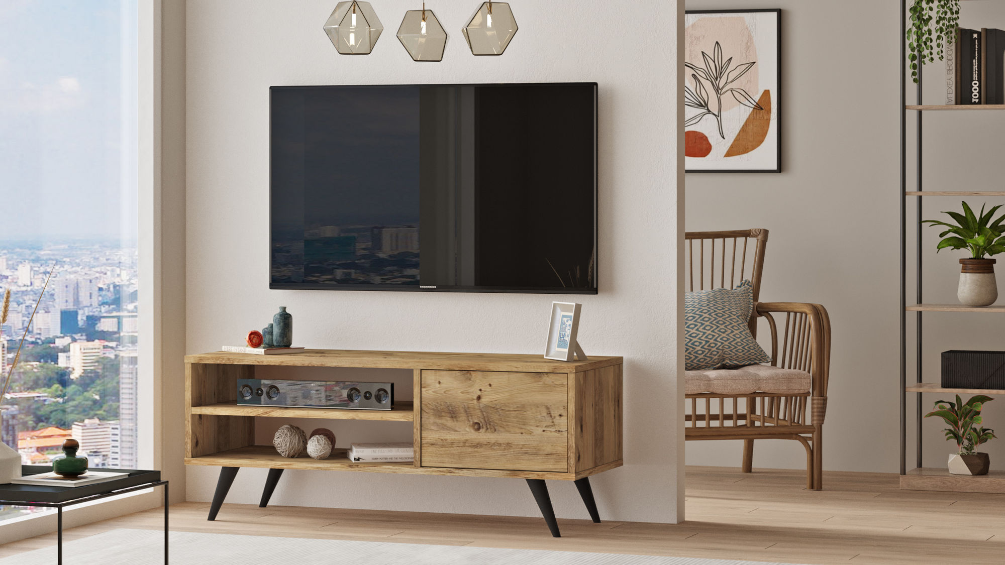 Comoda tv, Hanah Home, pal melaminat, pin atlantic, 110x40x44 cm — imaginea 4
