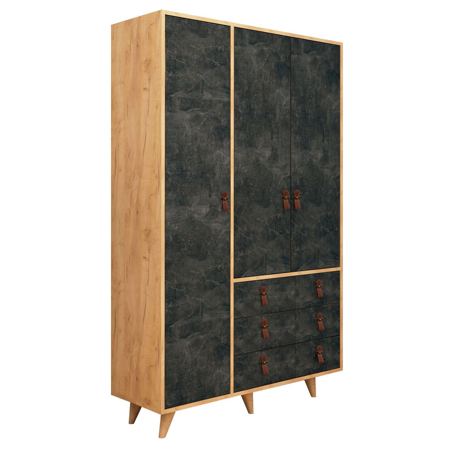 Sifonier, Hanah Home, pal melaminat, stejar si gri inchis, 120x52x187 cm — imaginea 2