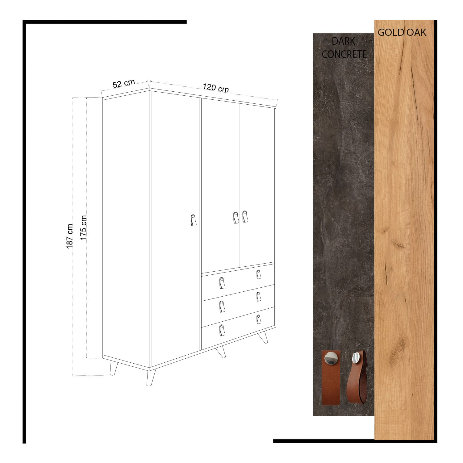 Sifonier, Hanah Home, pal melaminat, stejar si gri inchis, 120x52x187 cm — imaginea 3