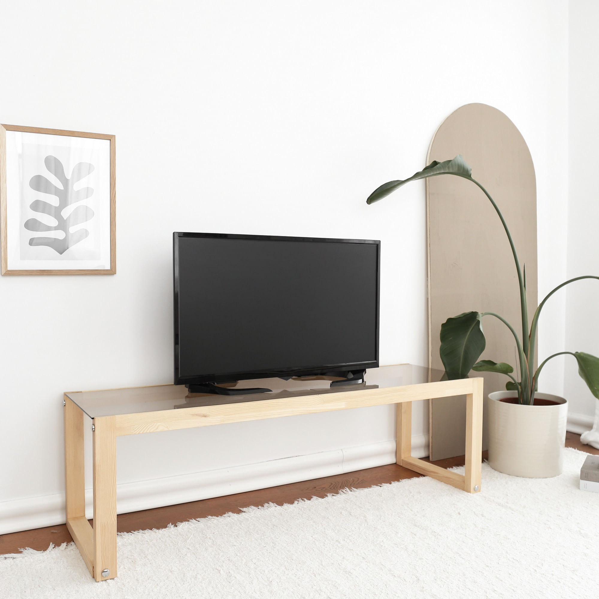 Comoda tv, Hanah Home, lemn masiv de pin, natural, 130x40x40 cm — imaginea 5