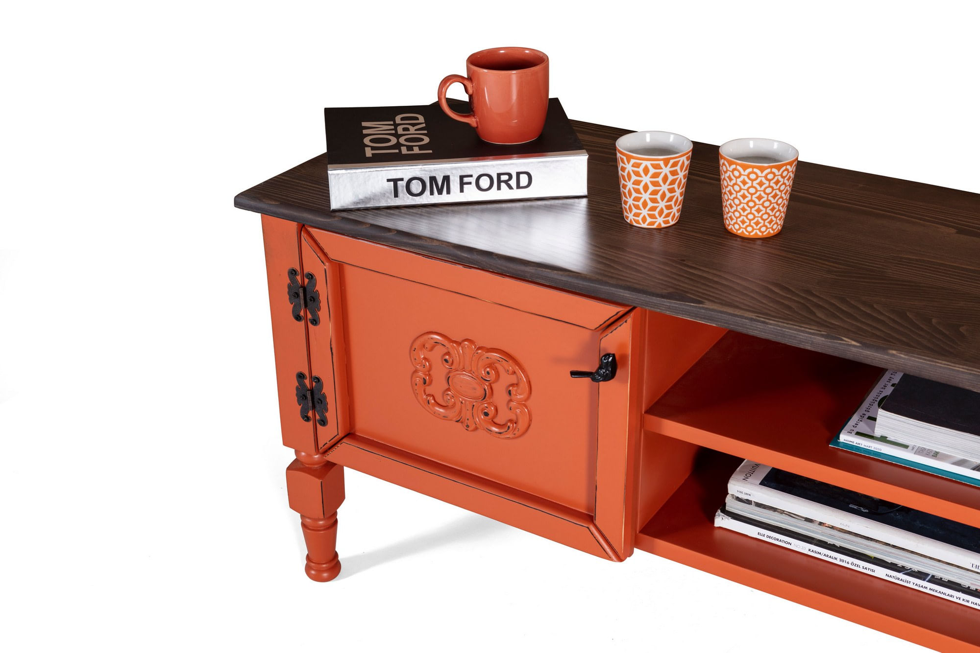 Comoda tv, Hanah Home, mdf, portocaliu, 150x40x50 cm — imaginea 5