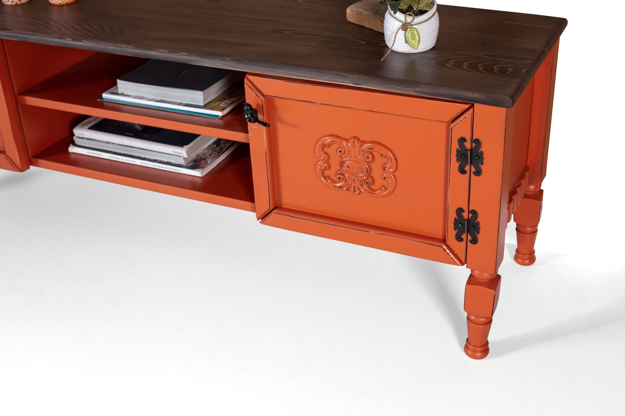 Comoda tv, Hanah Home, mdf, portocaliu, 150x40x50 cm — imaginea 6