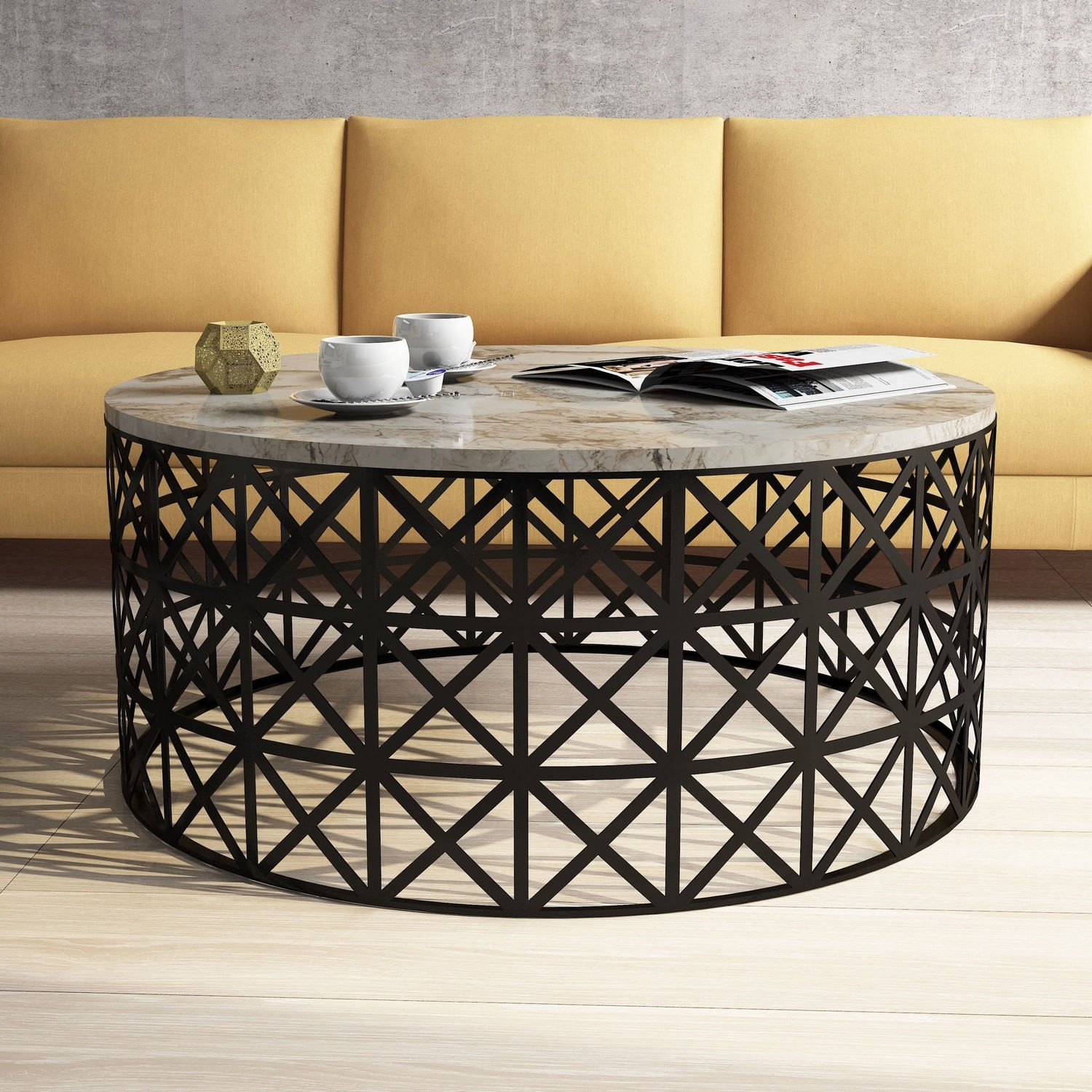 Masuta de cafea, Hanah Home, panou de particule acoperit cu melamina, alb, 90x90x38 cm — imaginea 5
