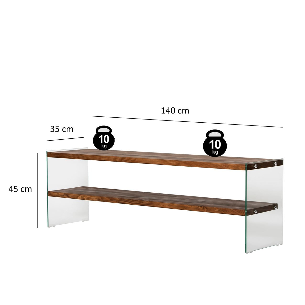Comoda tv, Hanah Home, lemn masiv si sticla securizata, natur, 140x45x35 cm — imaginea 2